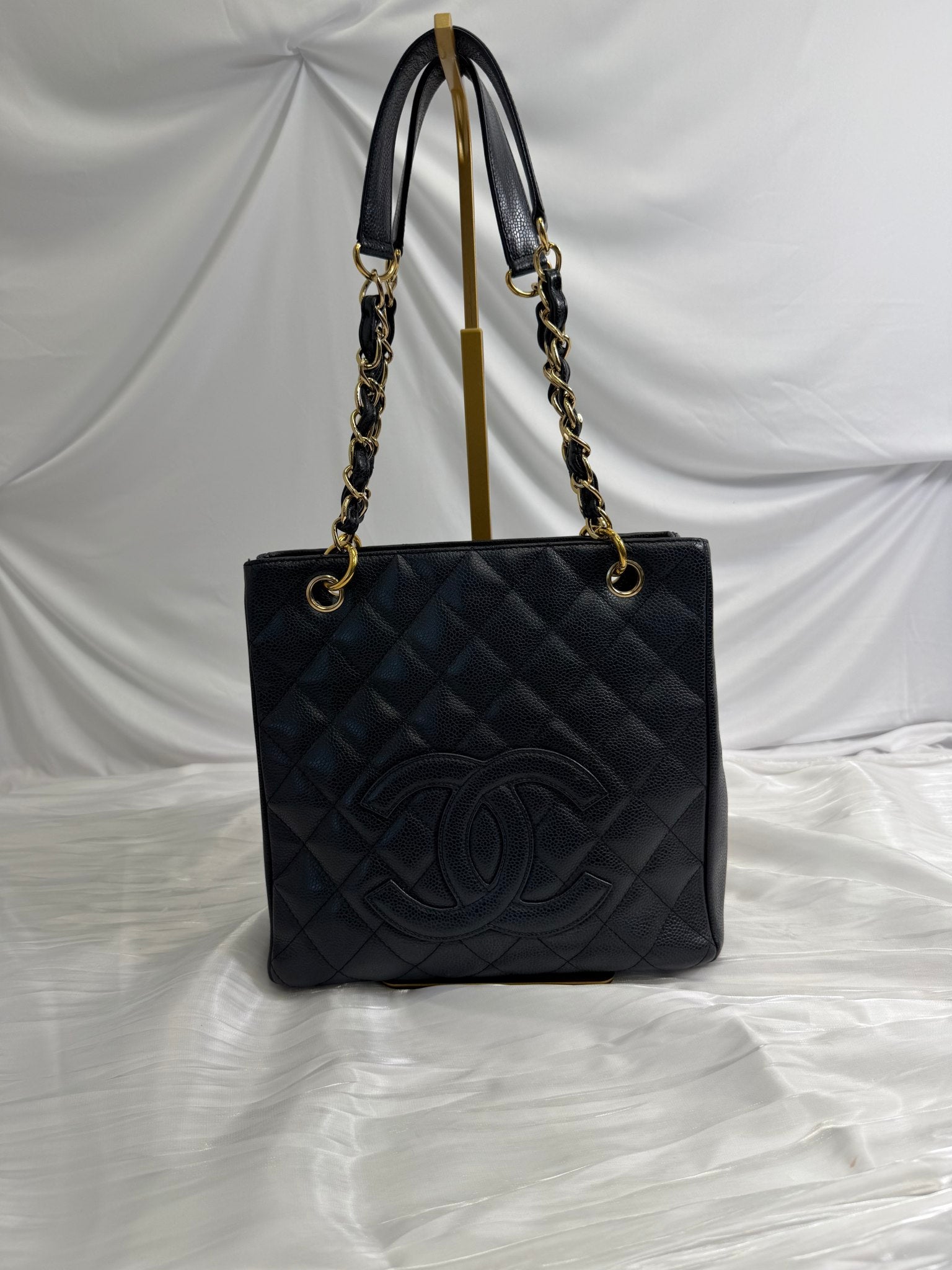 Chanel Black Quilted Caviar Petite Shopping Tote