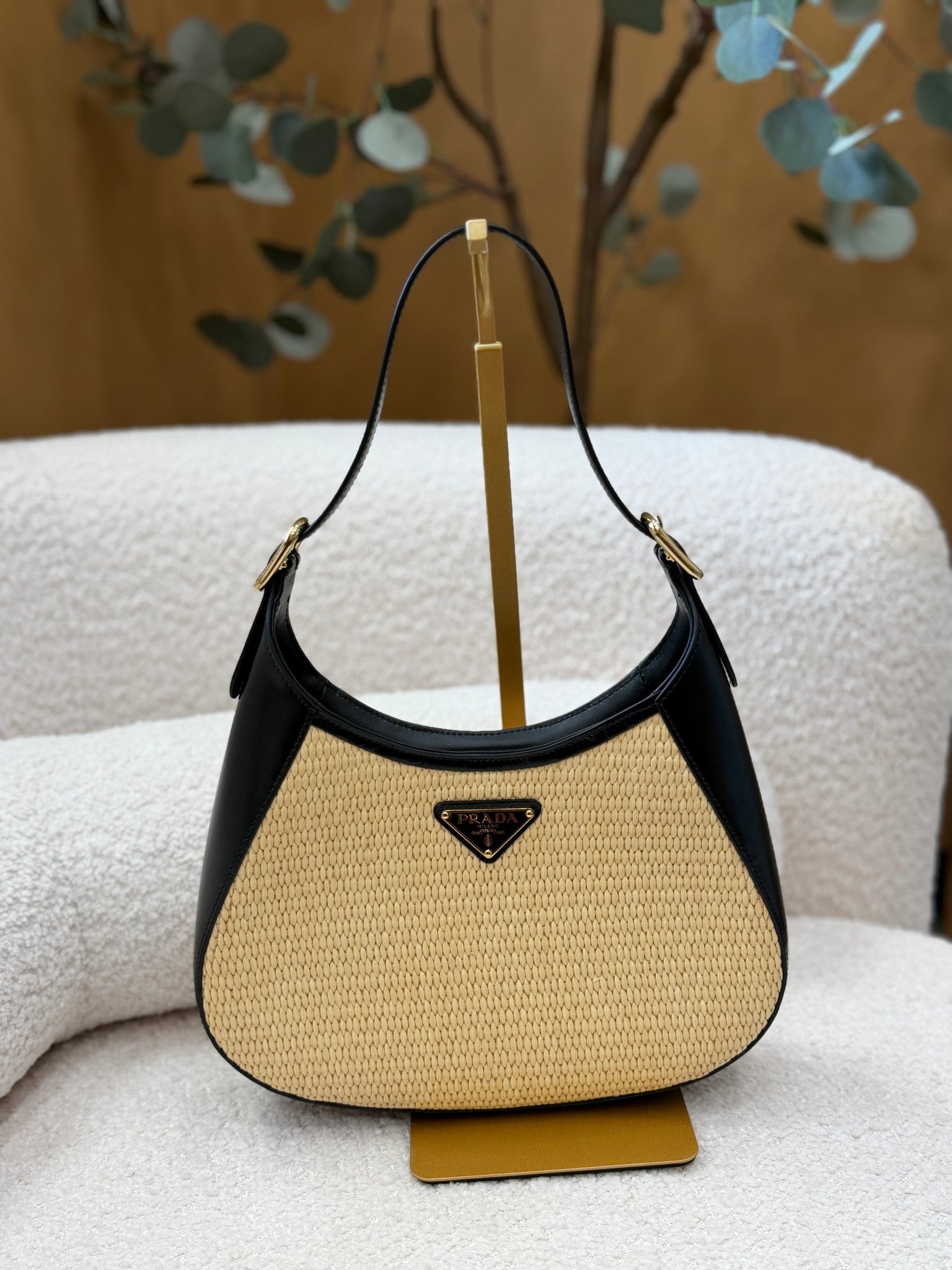 BRAND NEW Prada Woven Leather Trim Cleo Bag