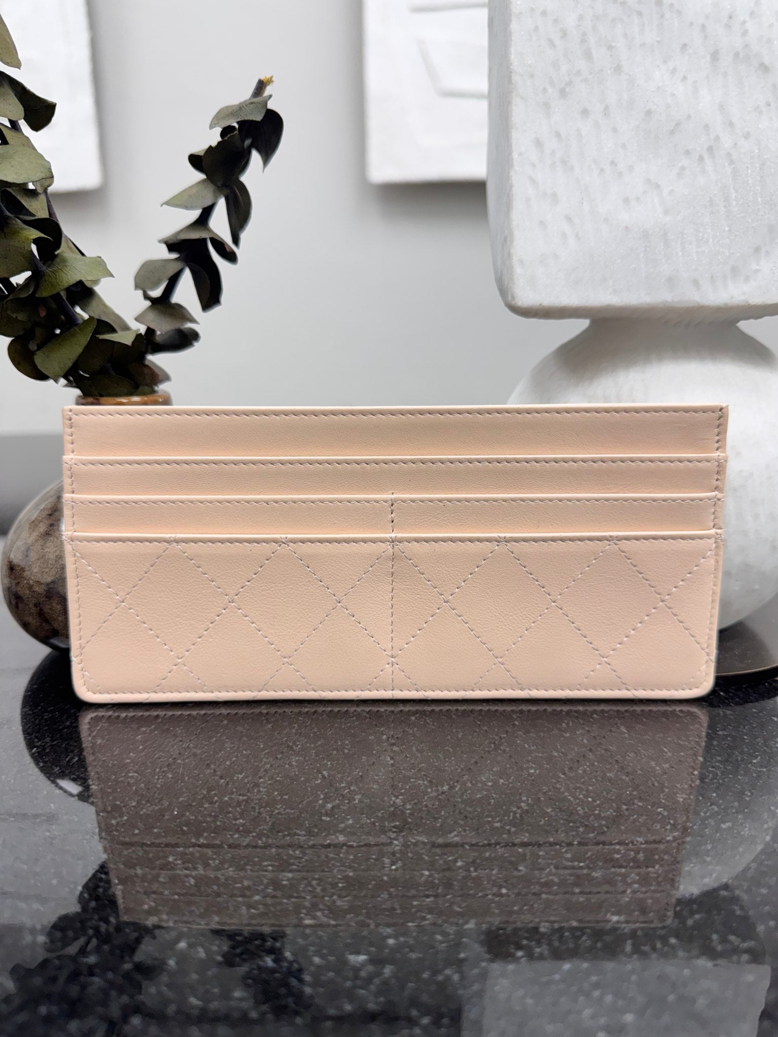 Chanel Beige Quilted Leather Wallet Insert