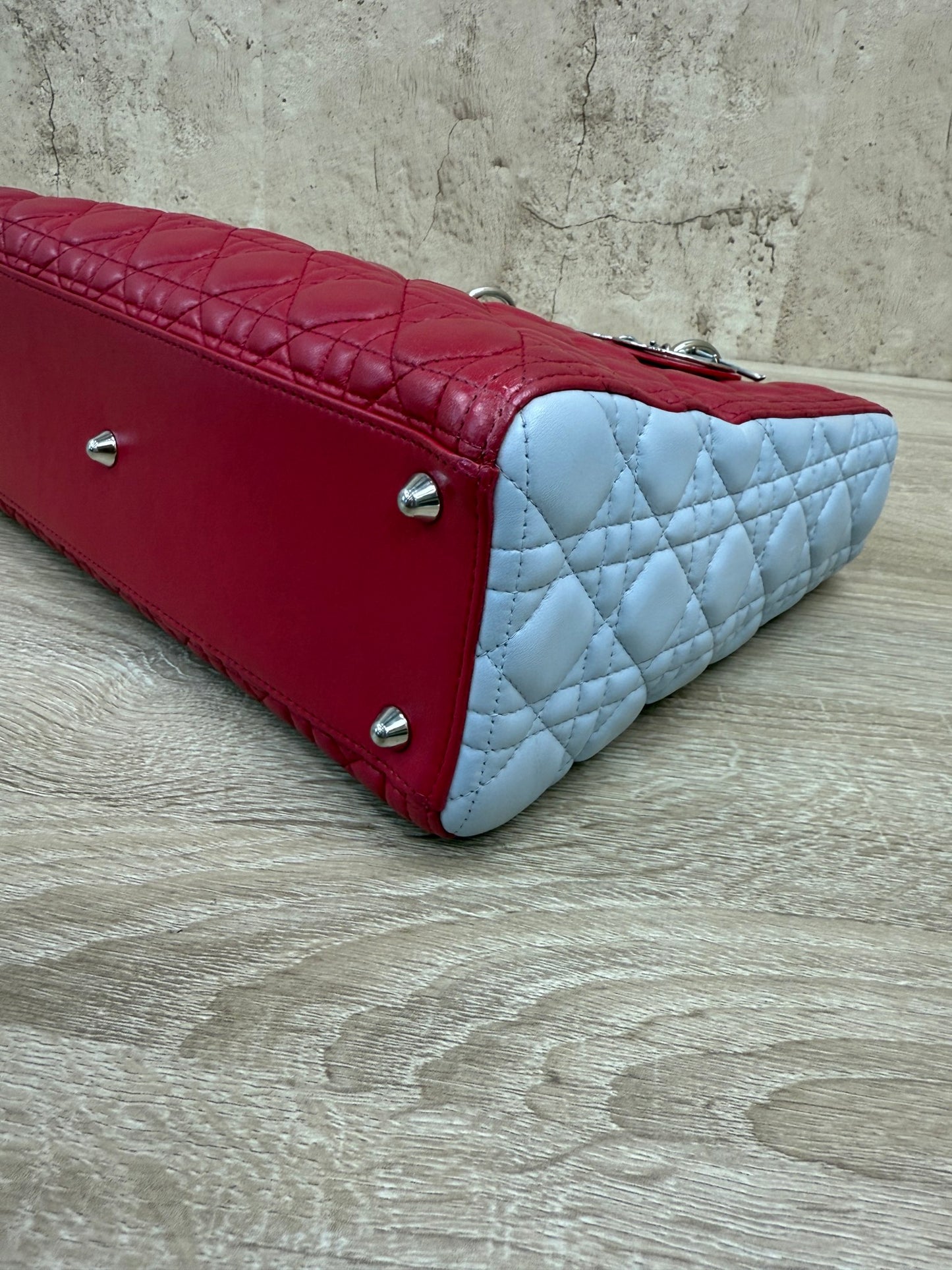 Christian Dior Blue & Red Lambskin Cannage Lady Dior