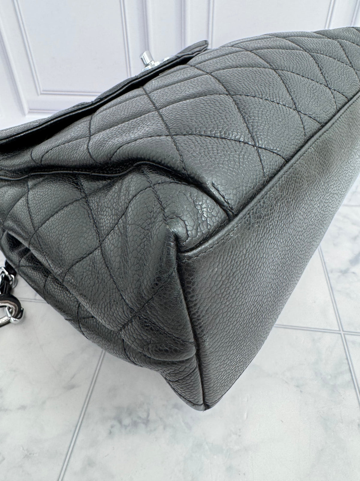 Chanel Black Quilted Caviar Leather Front Flap Large Shopping Tote Bag