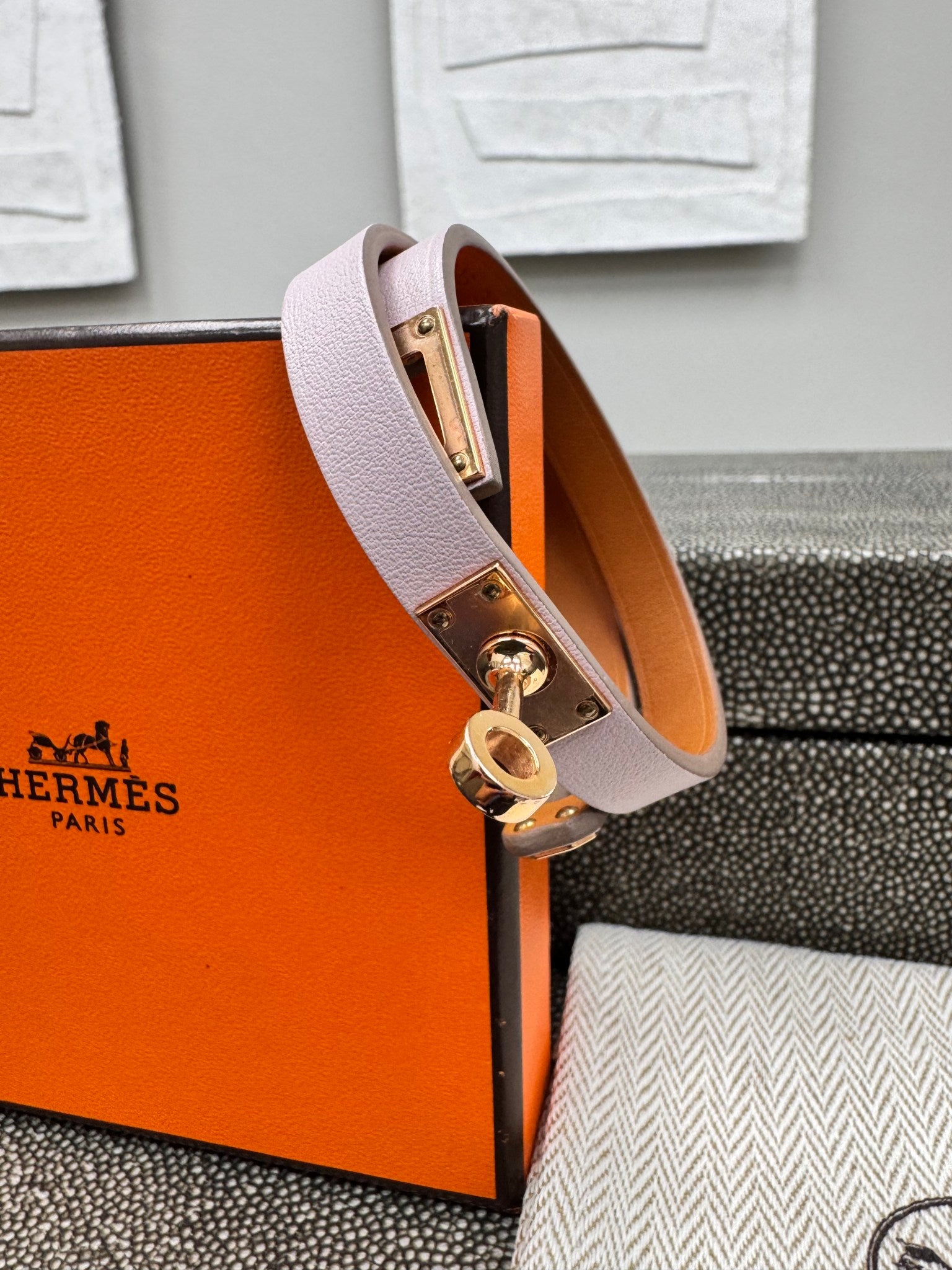 BRAND NEW - Hermes Light Pink Leather Mini Kelley Double Tour Small Bracelet