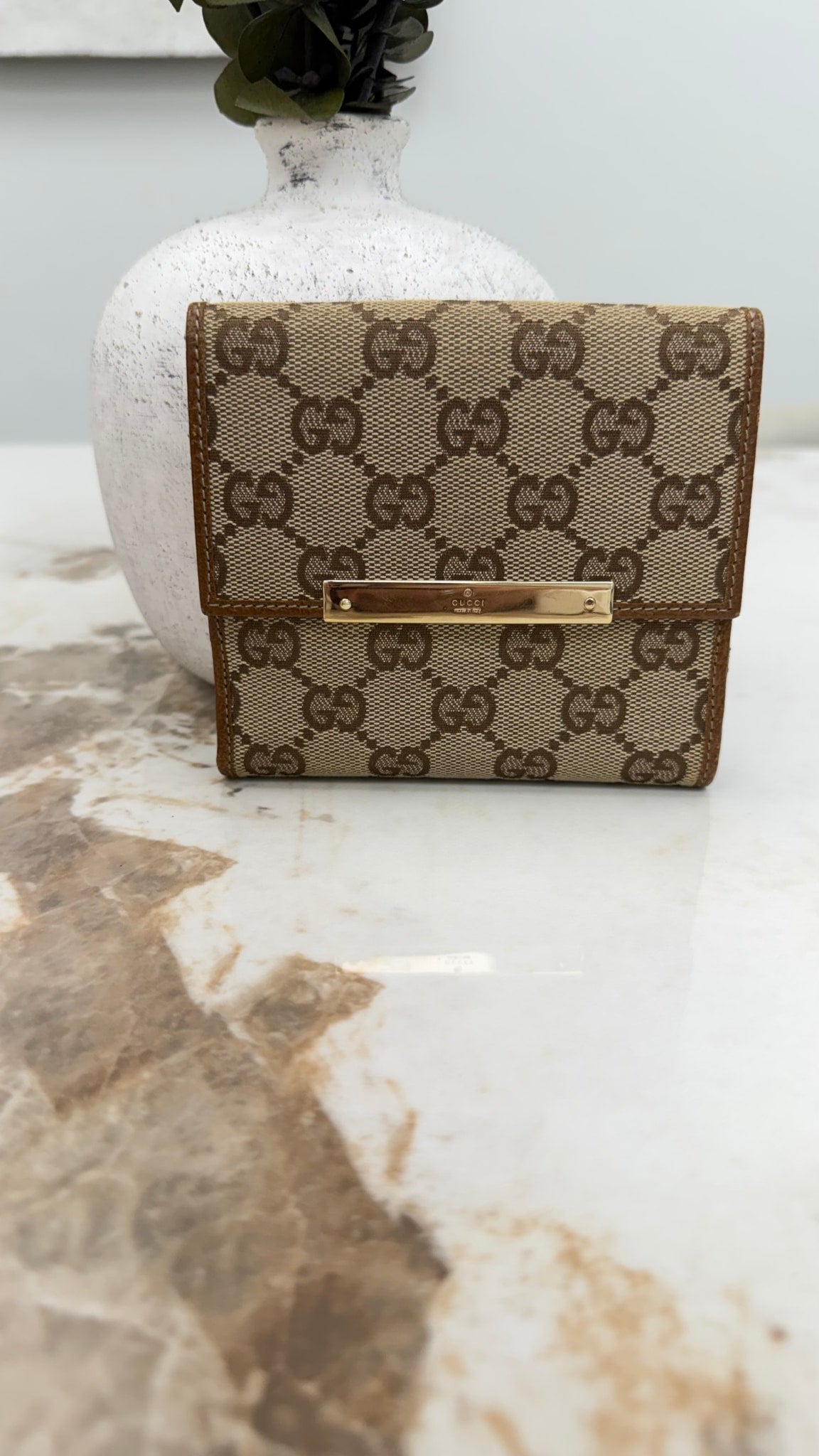 Gucci Brown GG Canvas Compact Snap Wallet