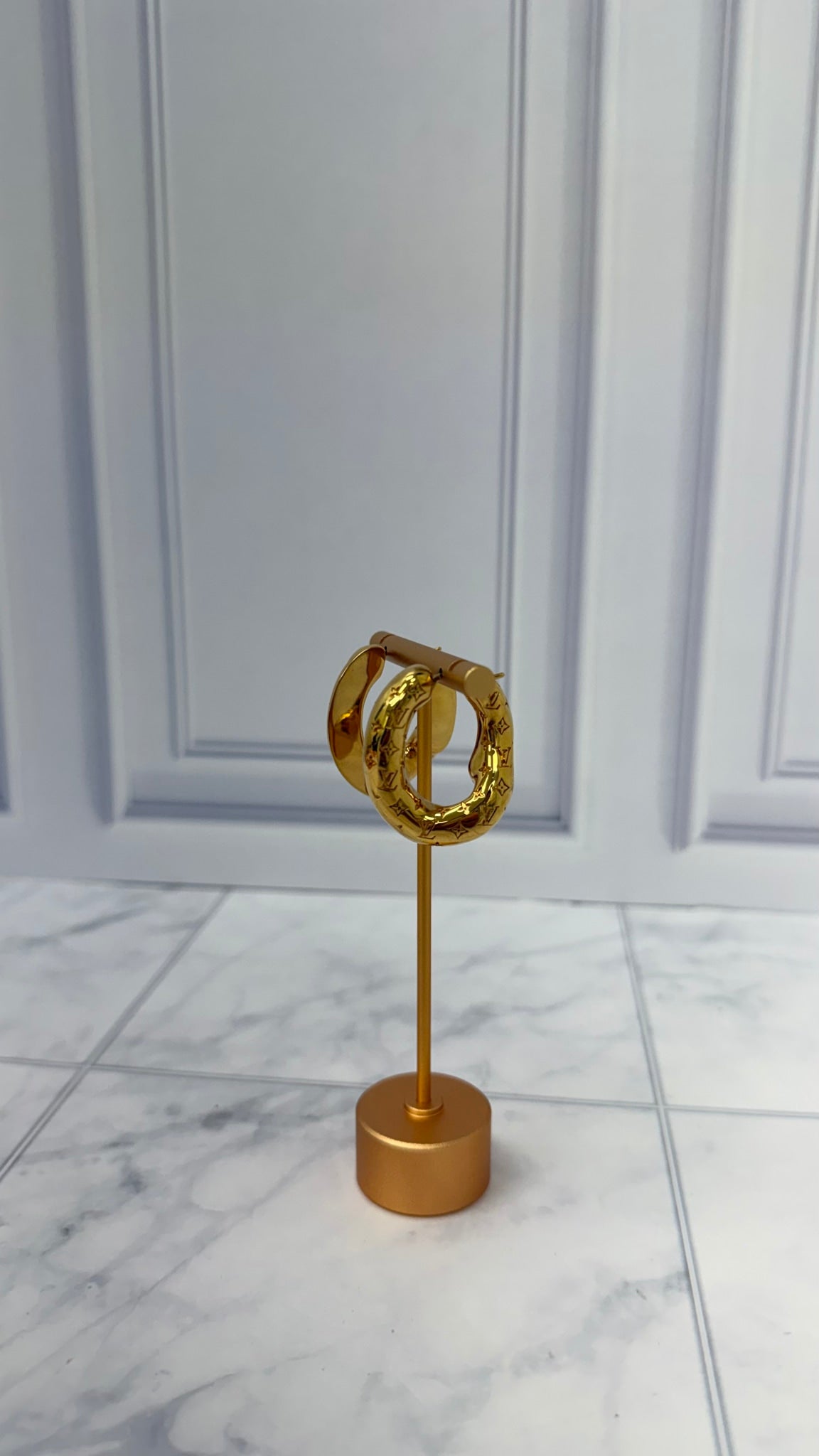 Louis Vuitton Gold Toned Monogram Hoop Earrings