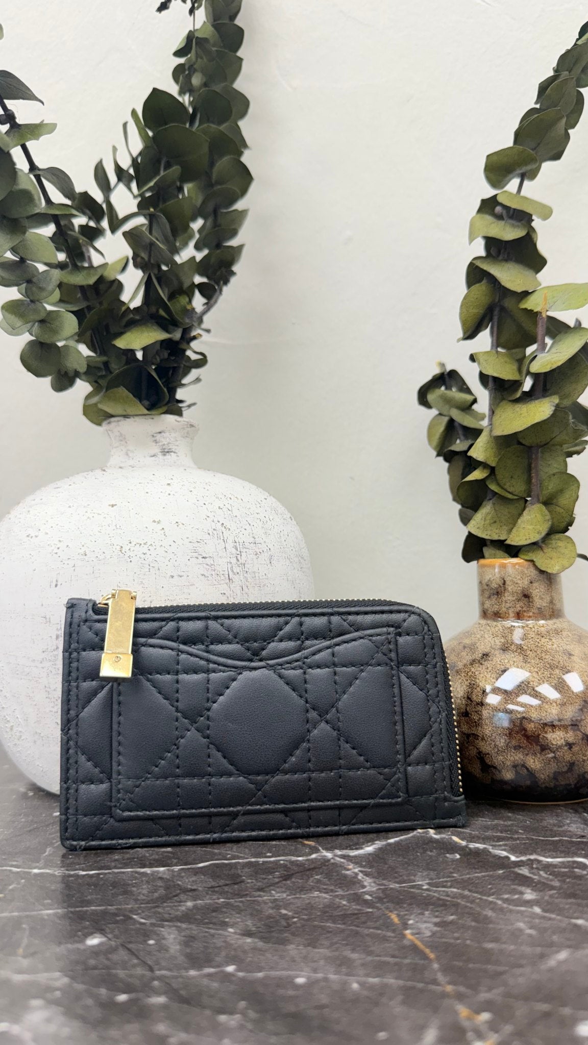 Christian Dior Black Leather Lady Dior Cosmos Zippy Card Case