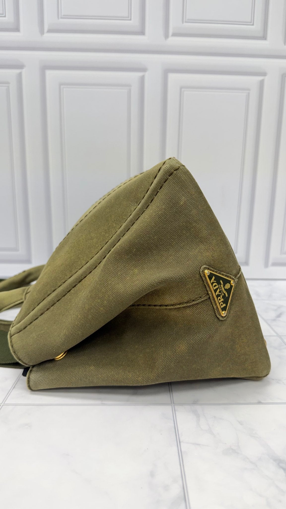 Prada Olive Green Canapa Canvas Tote Bag