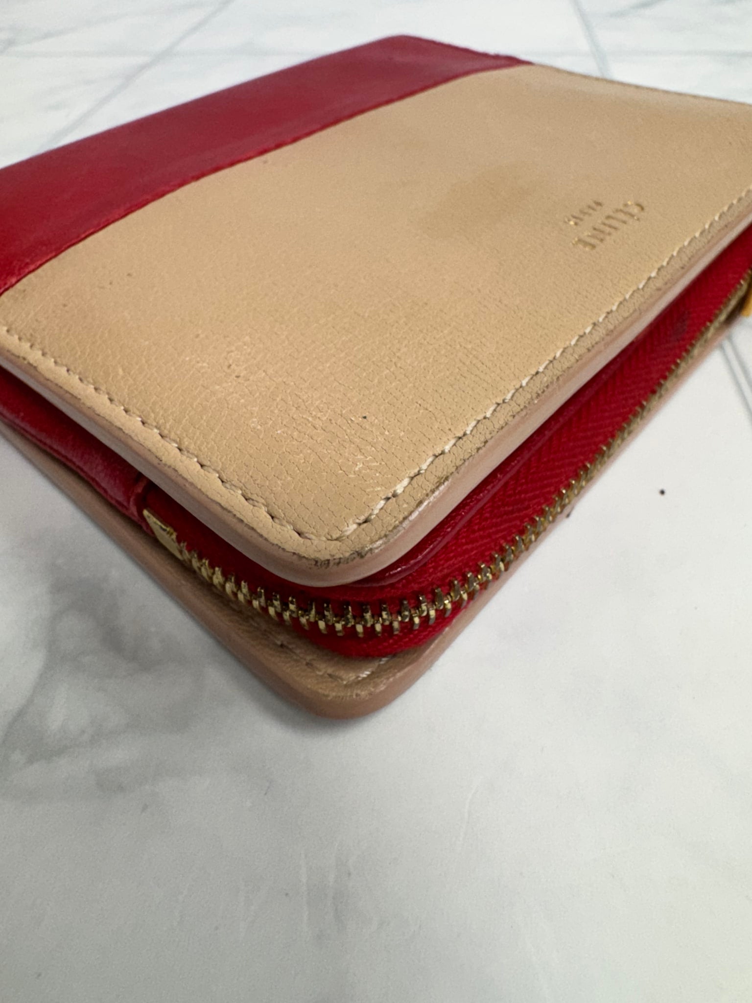 Celine Red And Nude Leather Compact Wallet