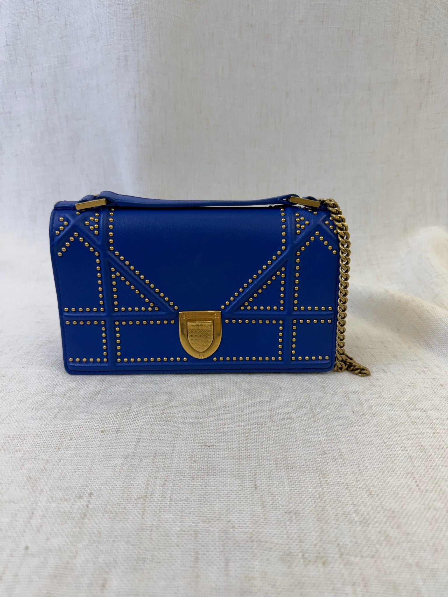 Christian Dior Blue Leather Diorama Wallet On Chain Bag