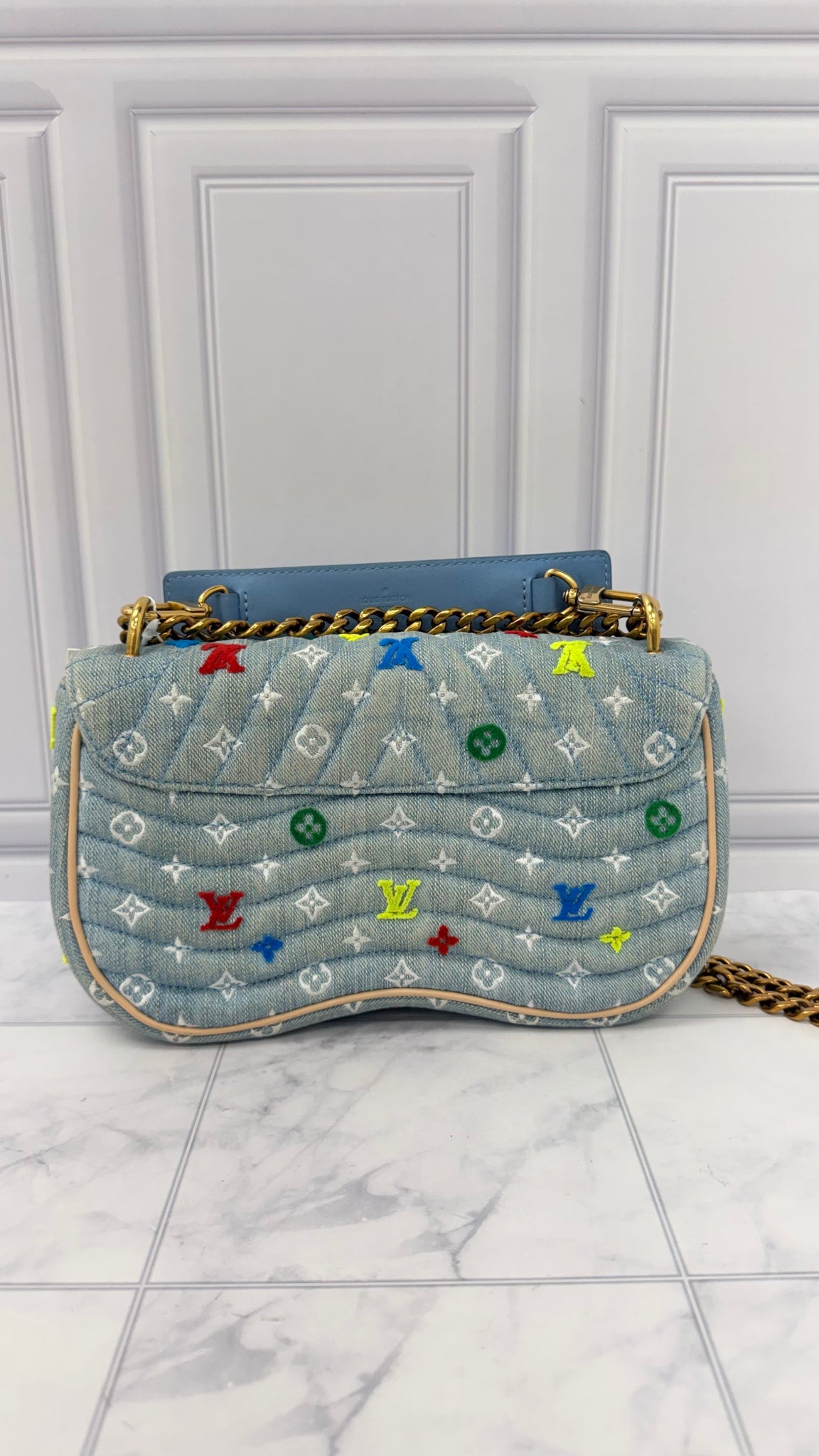 Louis Vuitton Denim Monogram Embroidered New Wave Chain Shoulder Bag