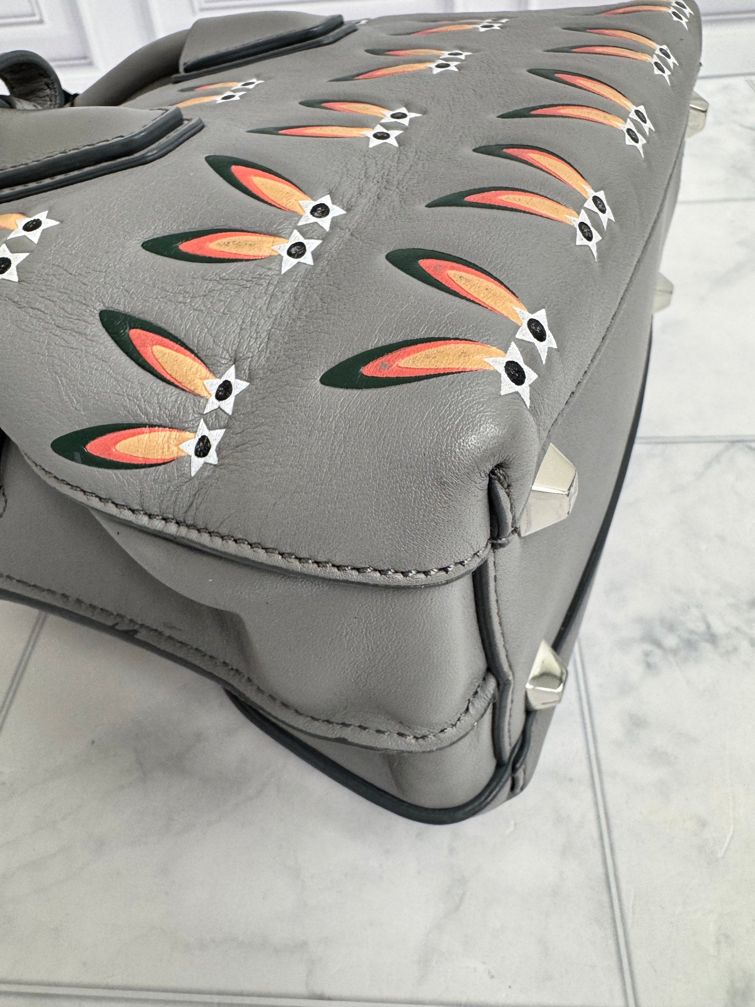 MCM Grey Leather Star Eyed Bunny Mini Tote Bag