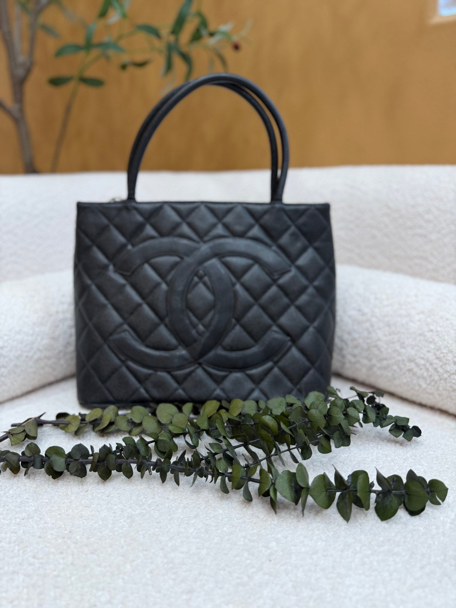Chanel Black Quilted Caviar Medallion Tote Bag
