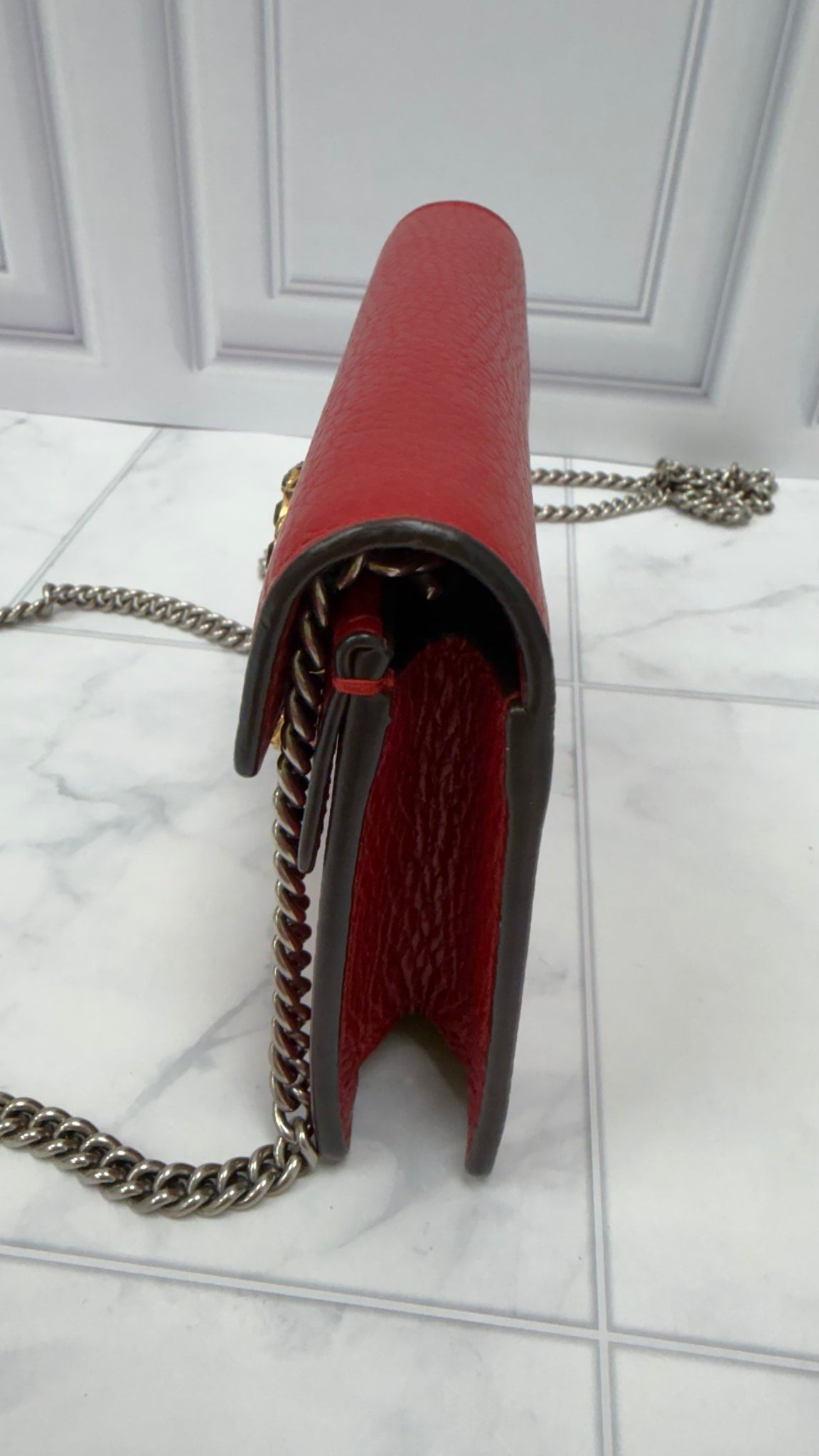 Gucci Red Leather Super Mini Dionysus Chain Bag