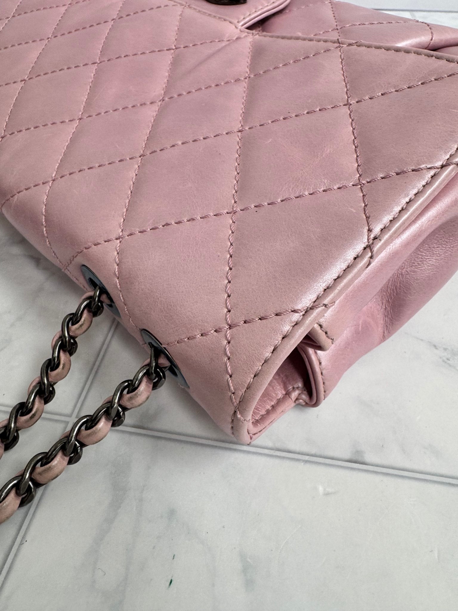 Chanel Metallic Pink Quilted Leather Coco Pleats Flap Bag