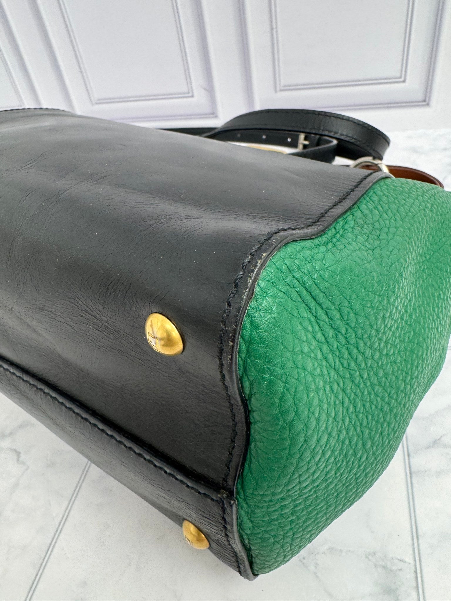 Fendi Green And Black Leather Crossbody Bag