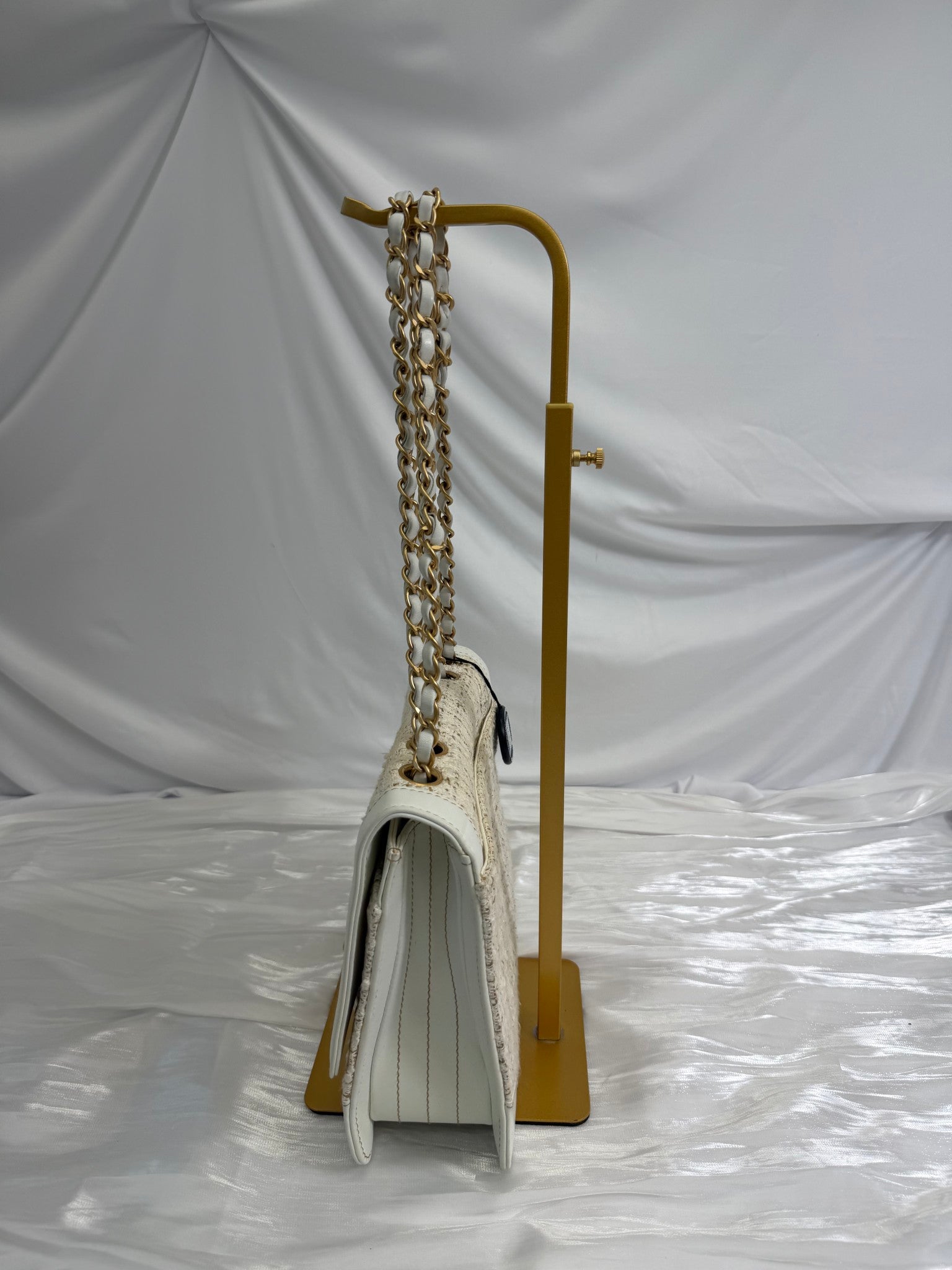 Chanel Ivory Tweed x White Leather Square Flap Bag