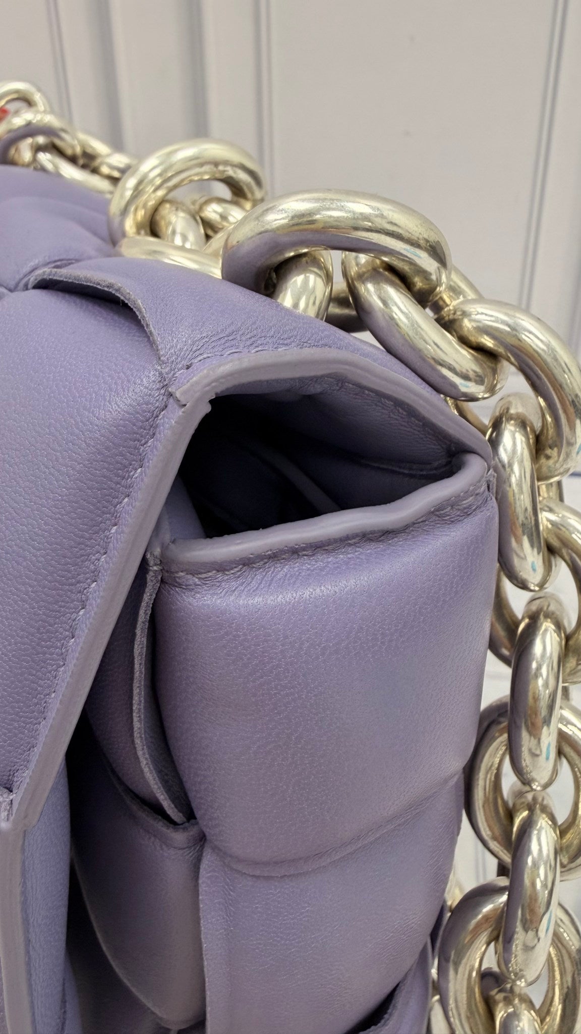 Bottega Veneta Purple Lambskin Leather Padded Chain Cassette Bag