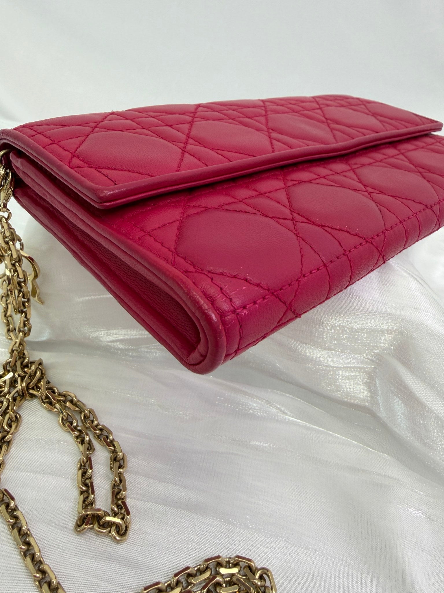 Christian Dior Pink Leather Cannage Crossbody Wallet on a Chain