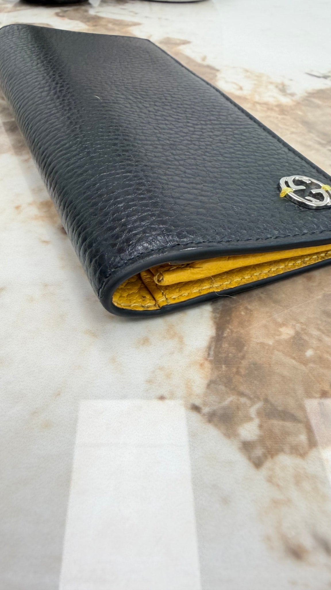 Gucci Black & Yellow Leather Interlocking G Long Wallet