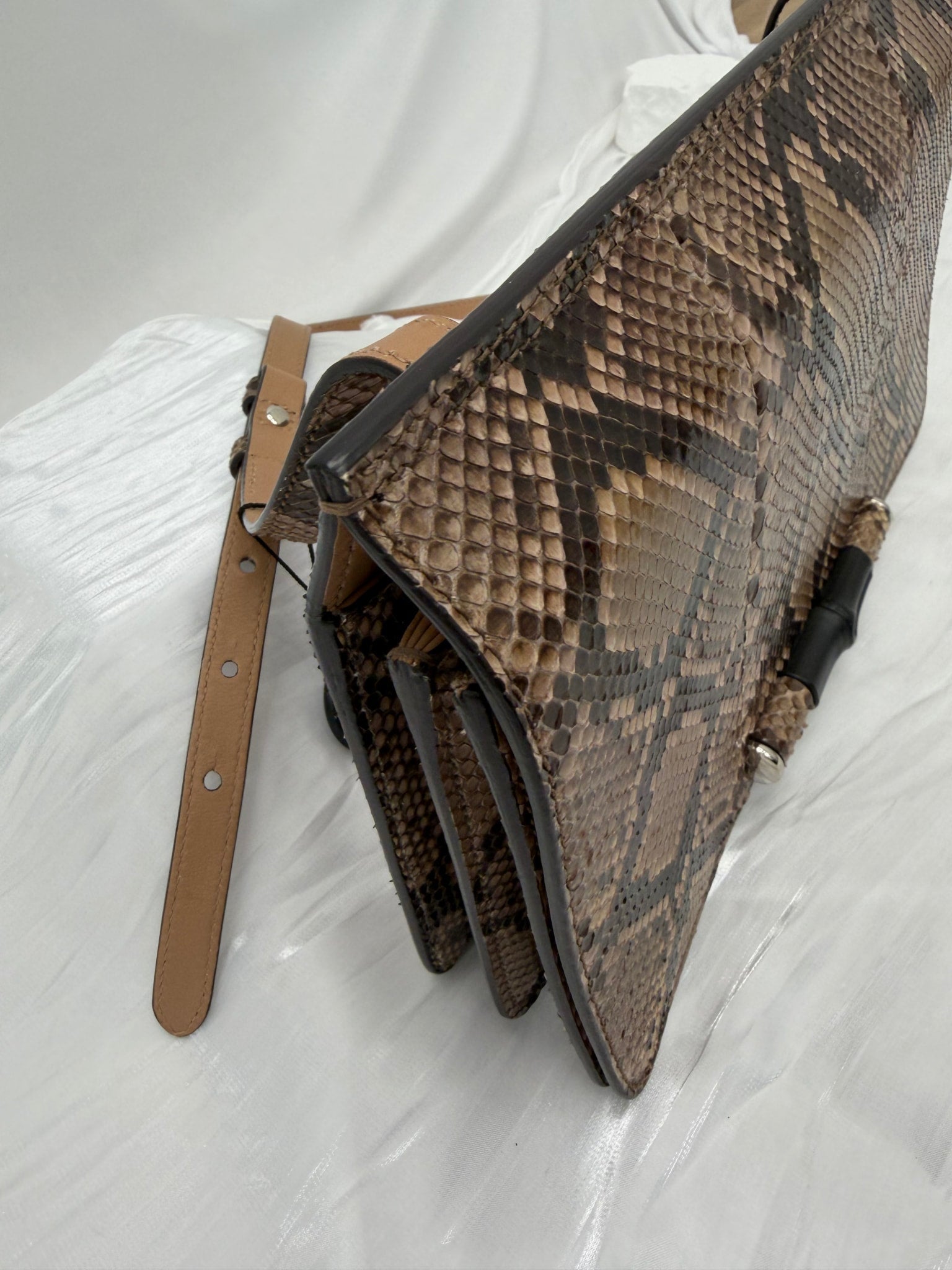 Gucci Brown Python Bamboo Shoulder Bag