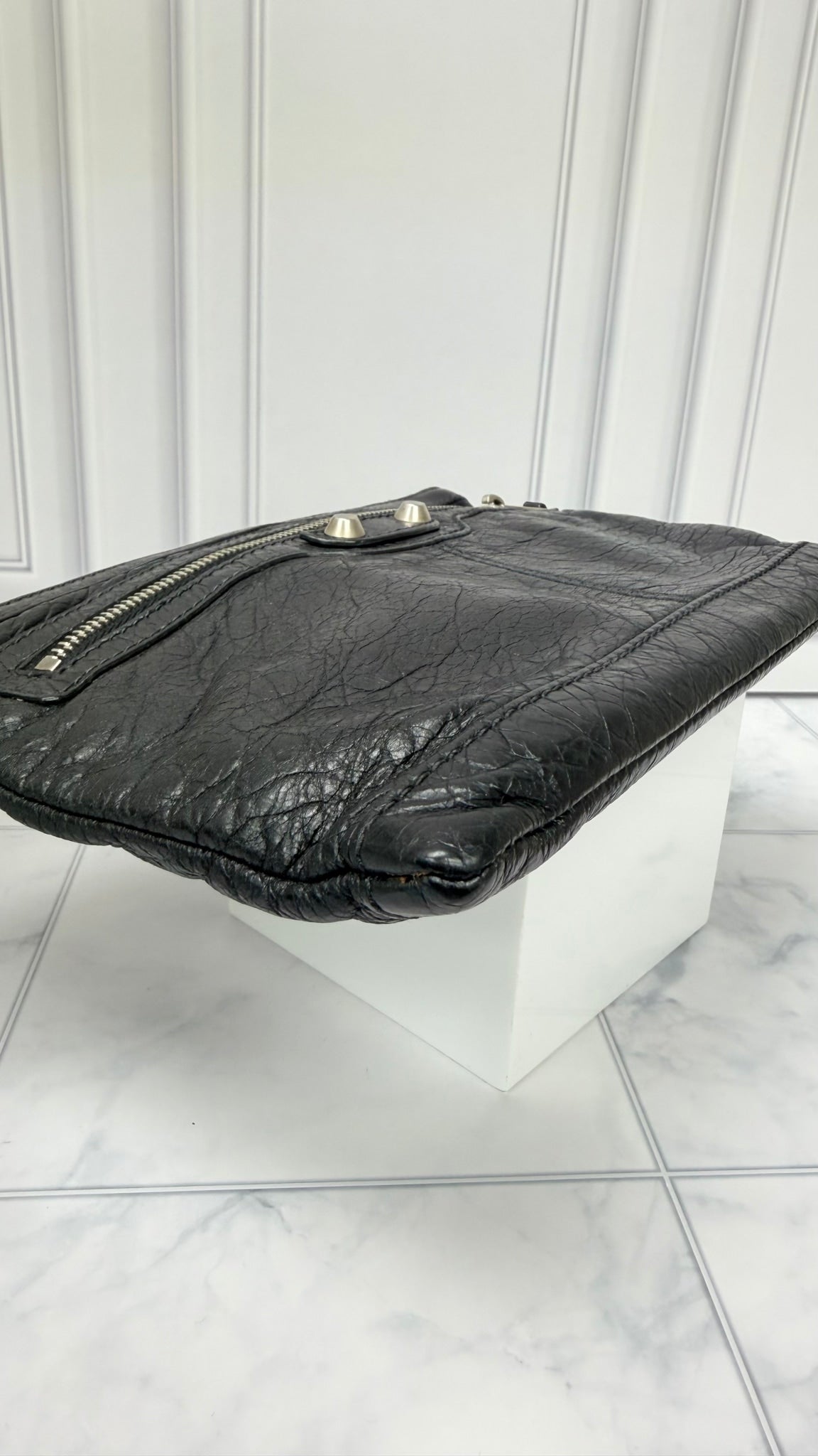 Balenciaga Black Leather City Clip Clutch Pouch