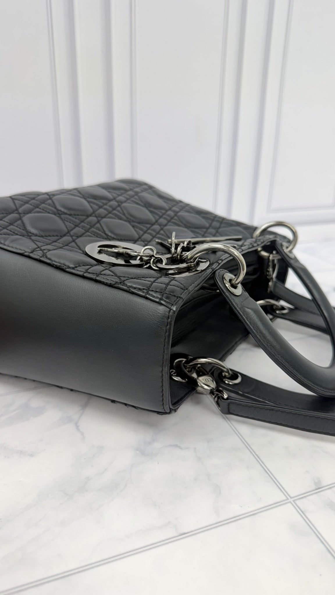 Christian Dior x Anselm Ryle Black Leather Cannage Medium Lady Dior 2Way Handbag