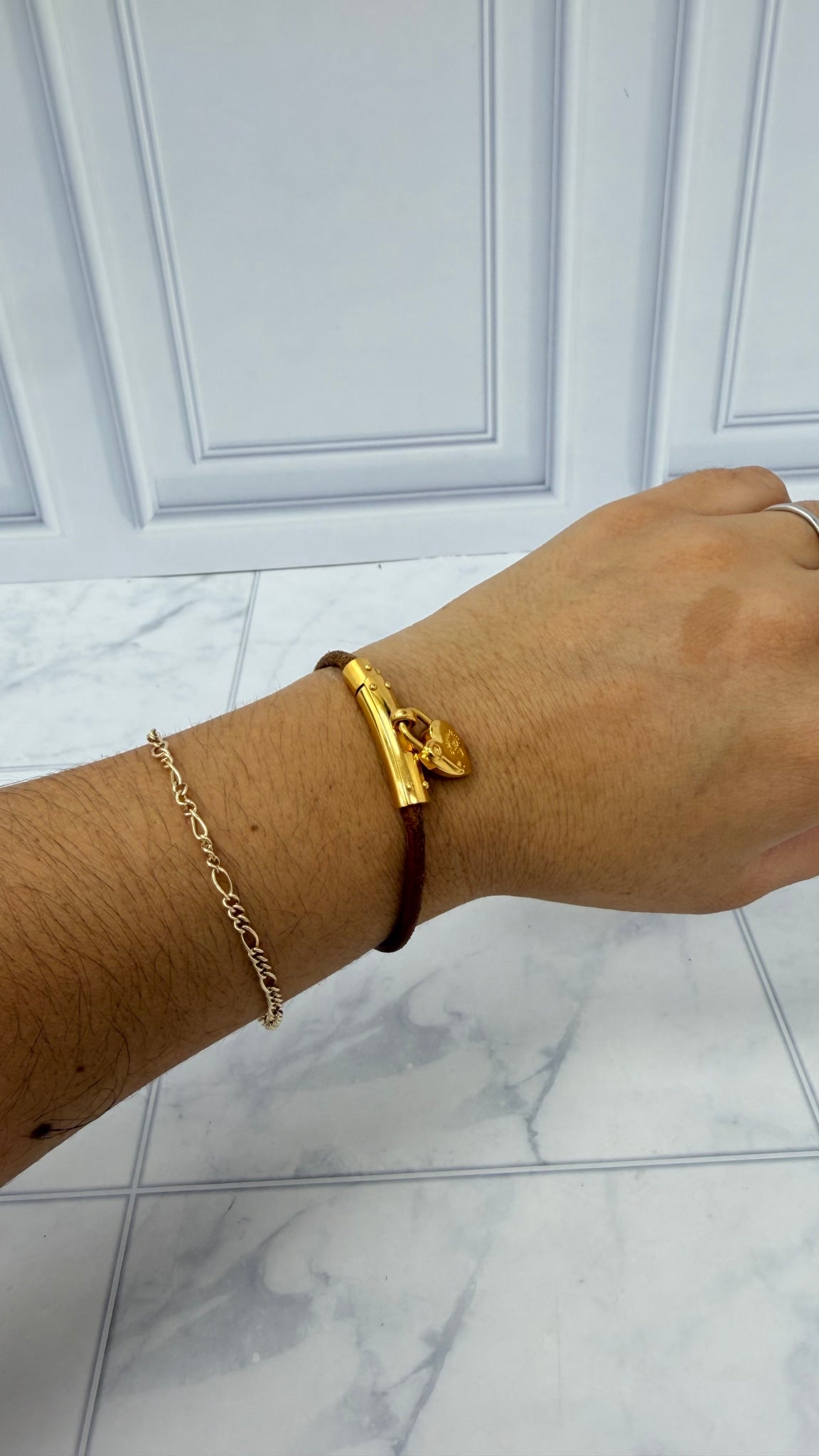 Hermes Brown Leather Viviride Heart Padlock Bracelet