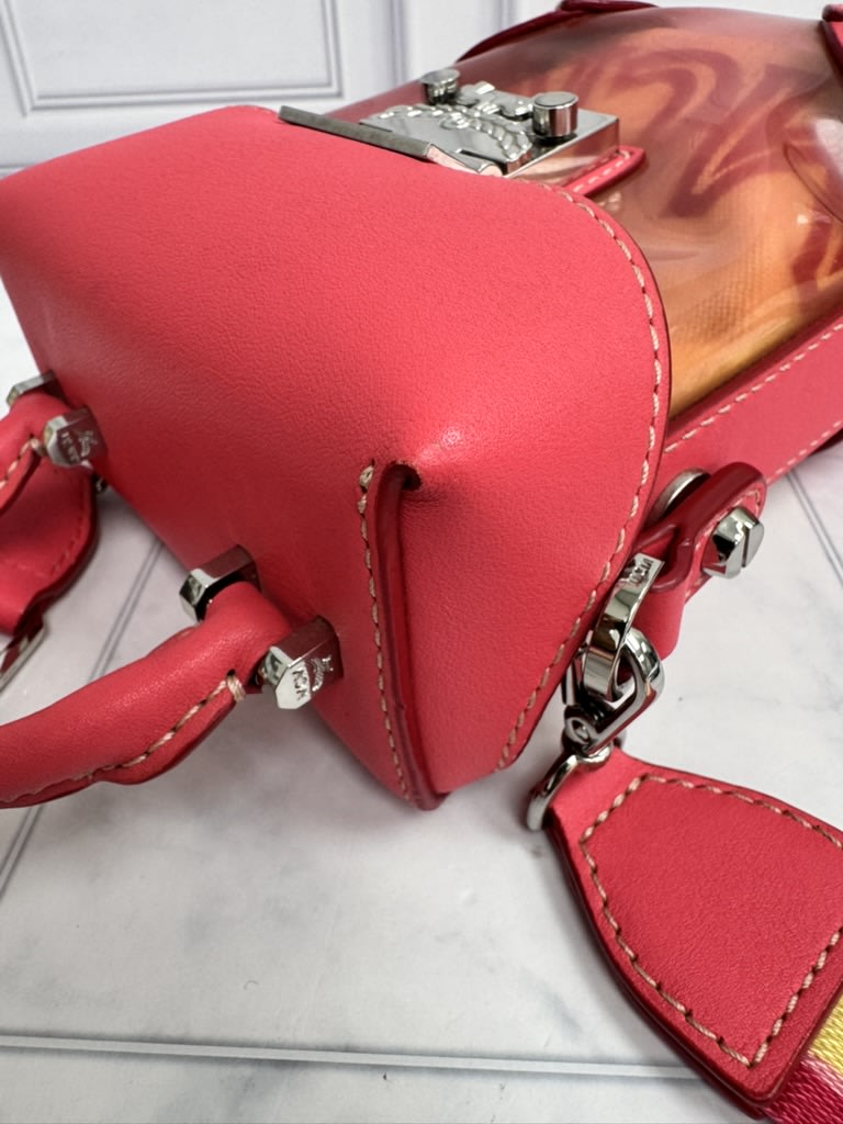 MCM Pink Leather And PVC Berlin Transparent Block Mini Crossbody Bag