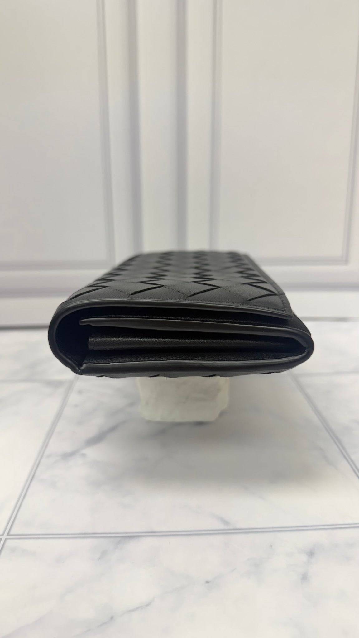 Bottega Veneta Black Intrecciato Nappa Lambskin Flap Wallet
