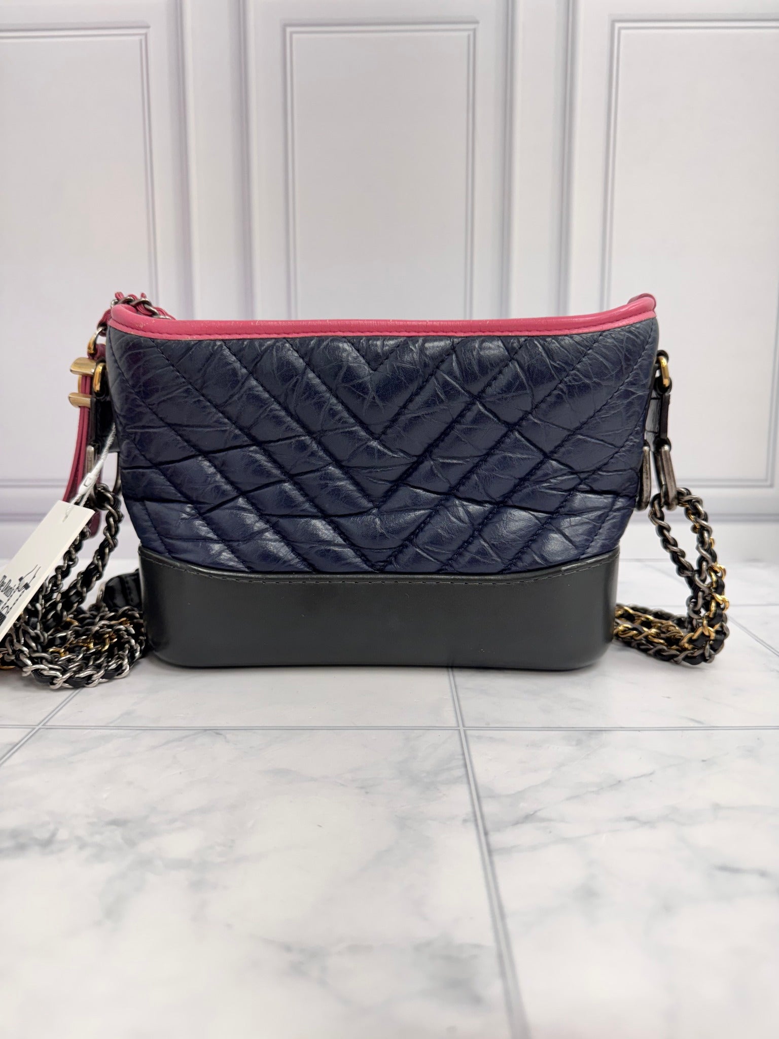Chanel Navy And Pink Aged Calfskin Gabrielle Small Hobo Bag