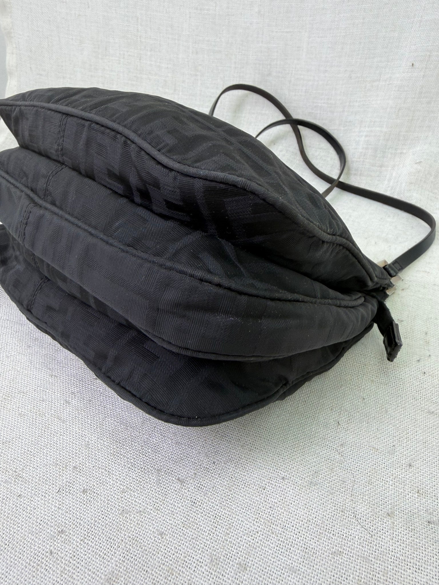 Fendi Vintage Black Zucca Canvas Shoulder Bag