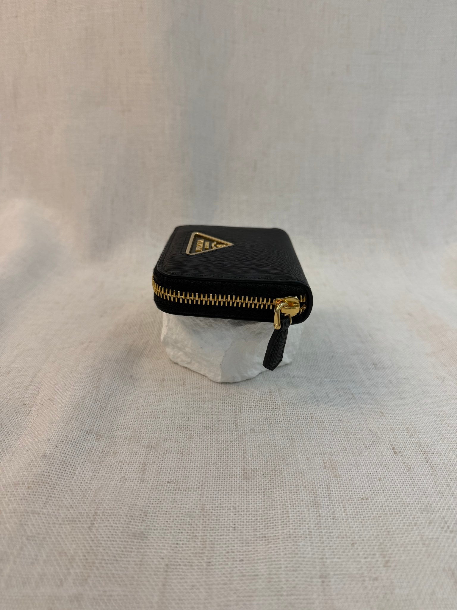 BRAND NEW-Prada Black Leather Vitello Zip Around Coin Case