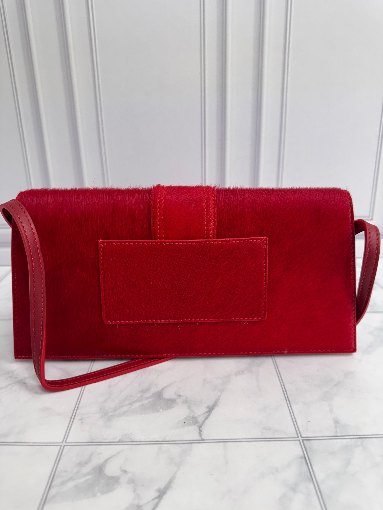BRAND NEW Jacquemus Red Pony Hair Le Bambino Long Bag