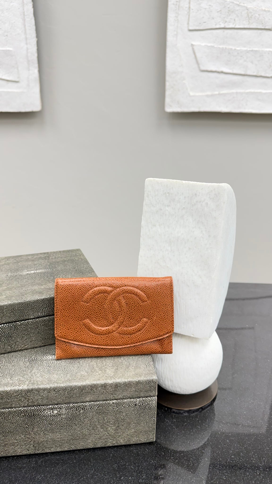 Chanel Brown Caviar Leather Timeless CC Compact Wallet