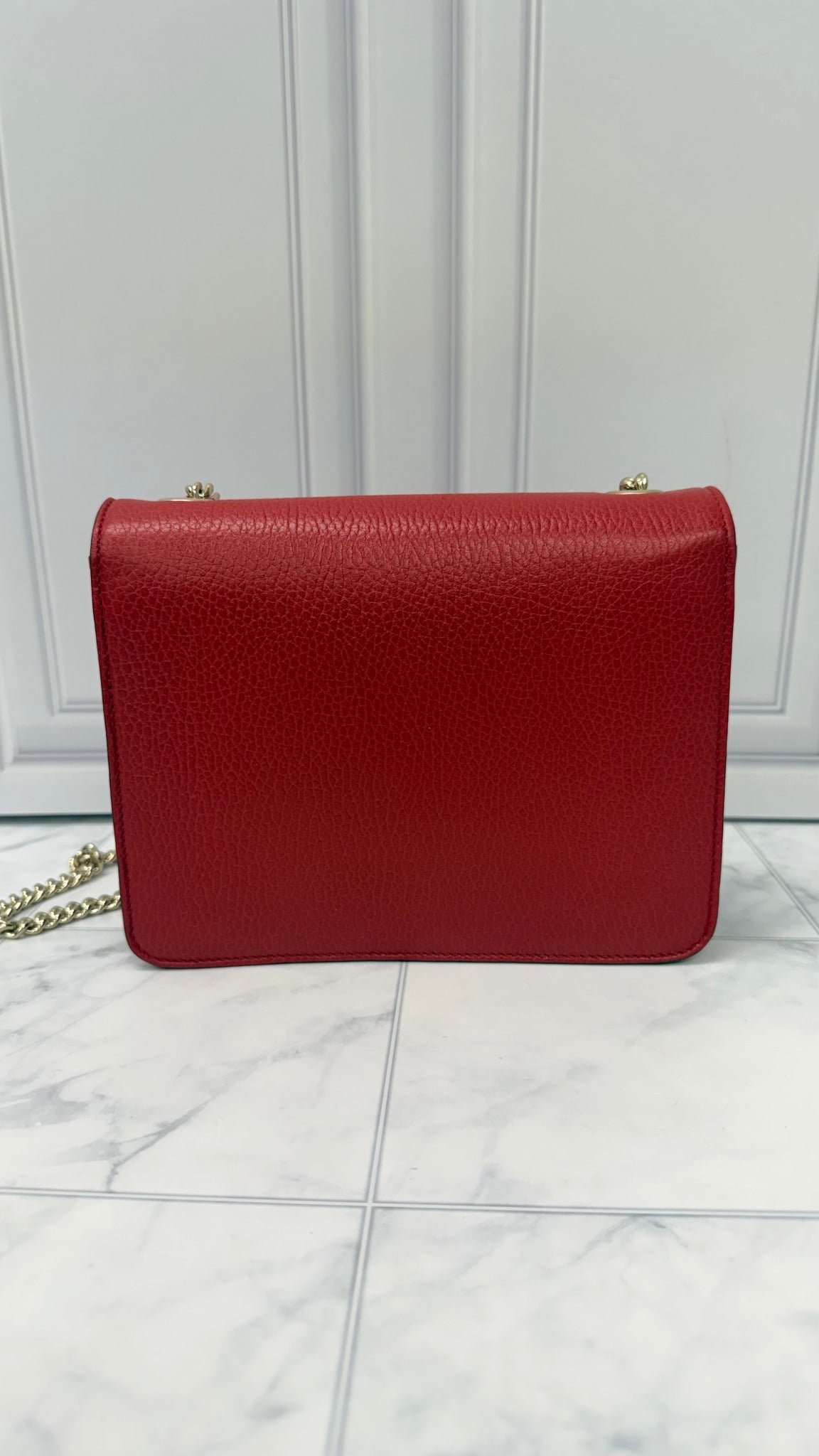Gucci Red Grained Leather Interlocking G Small Shoulder Bag
