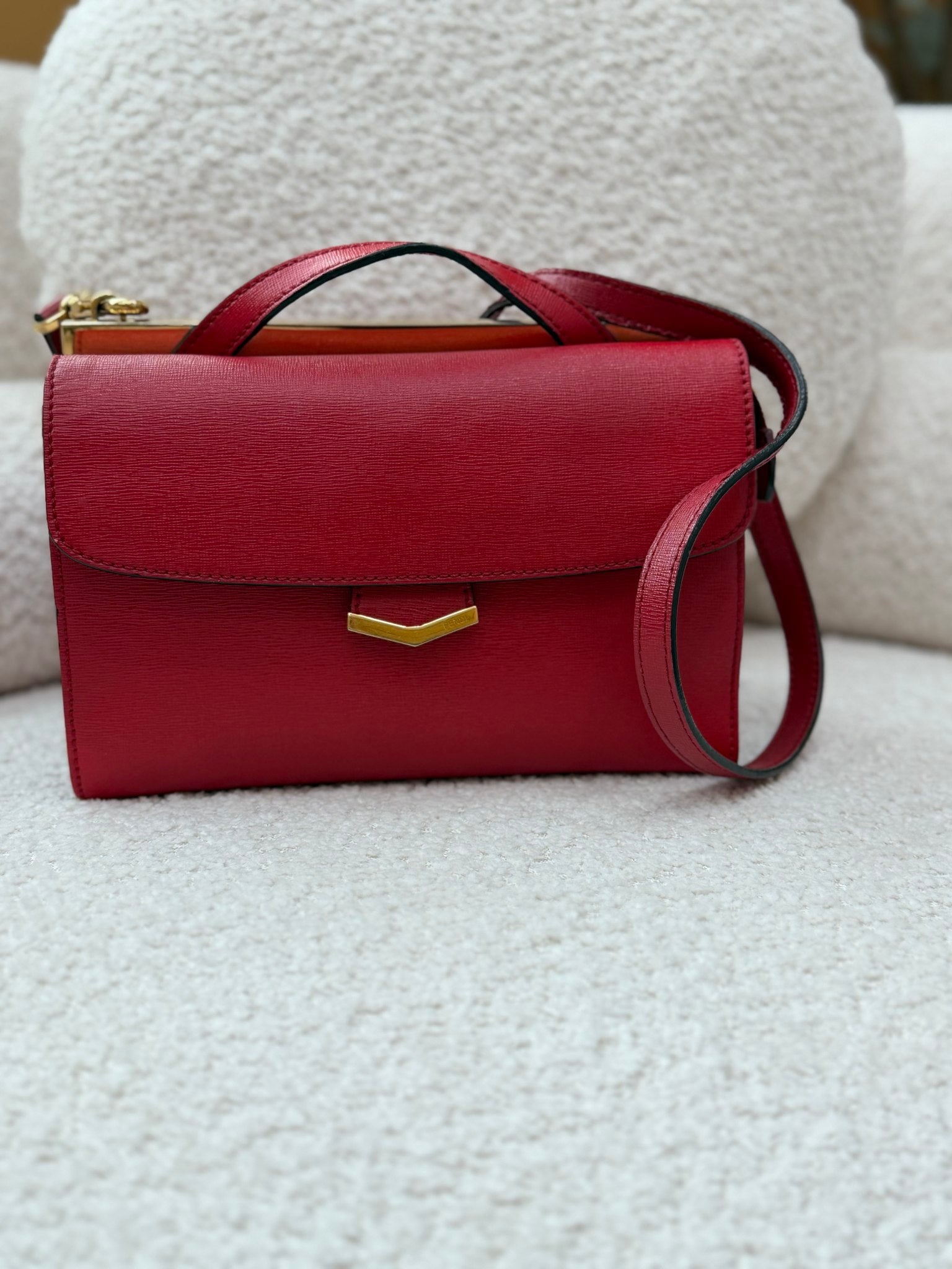 Fendi Red Leather Demi Jour Two Way Bag