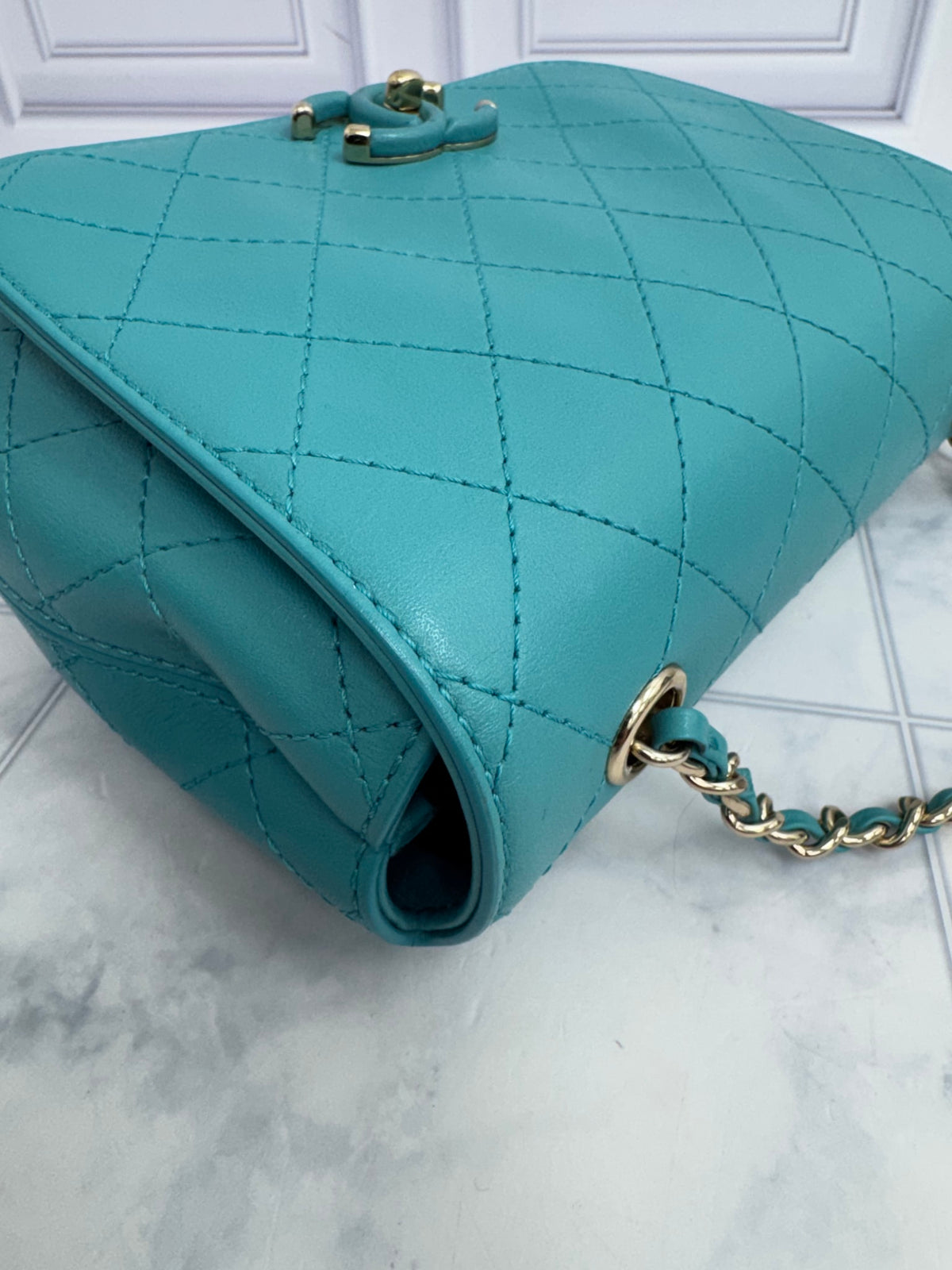 Chanel Teal Quilted Calfskin Small Covered CC Flap Bag