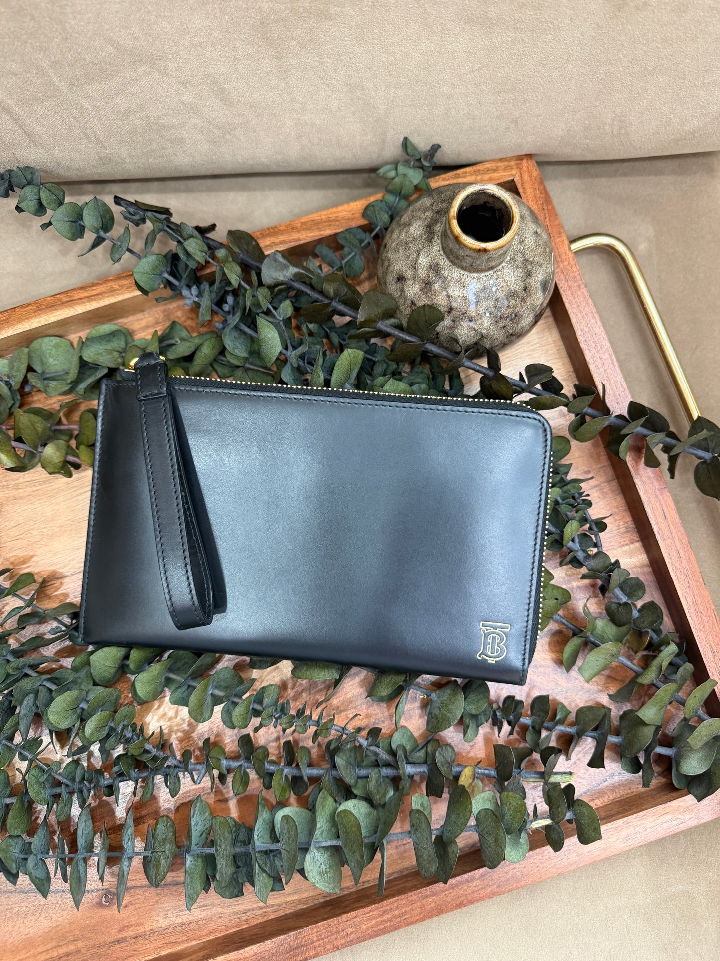 BRAND NEW- Burberry Black Leather Wallet Clutch