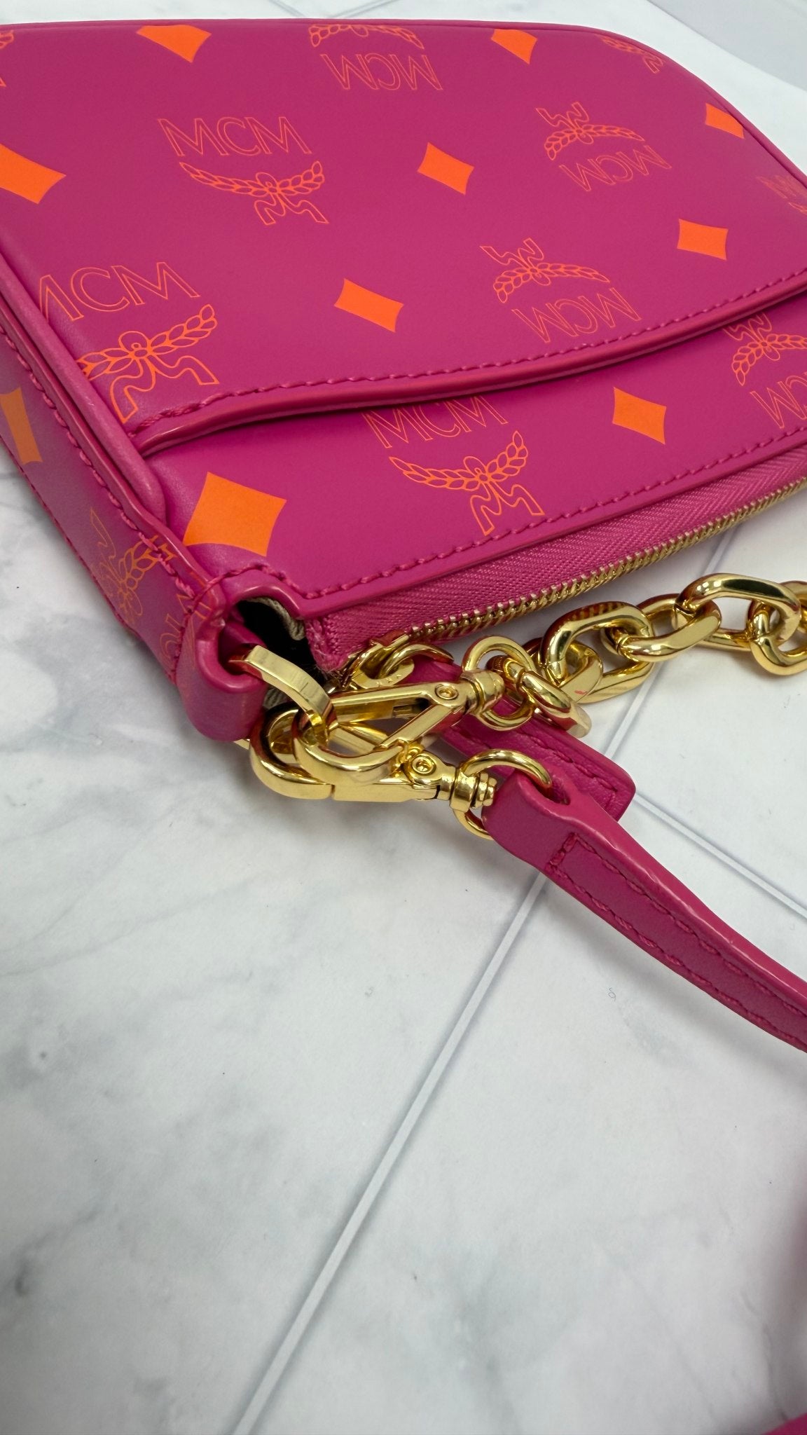 LIKE NEW- MCM Pink & Orange Visetos Calfskin Mini Color Splash Crossbody