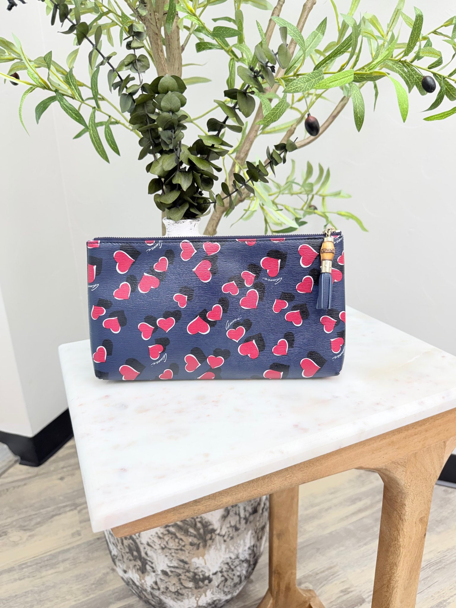 Gucci Heart Coated Canvas Bamboo Cosmetics Pouch