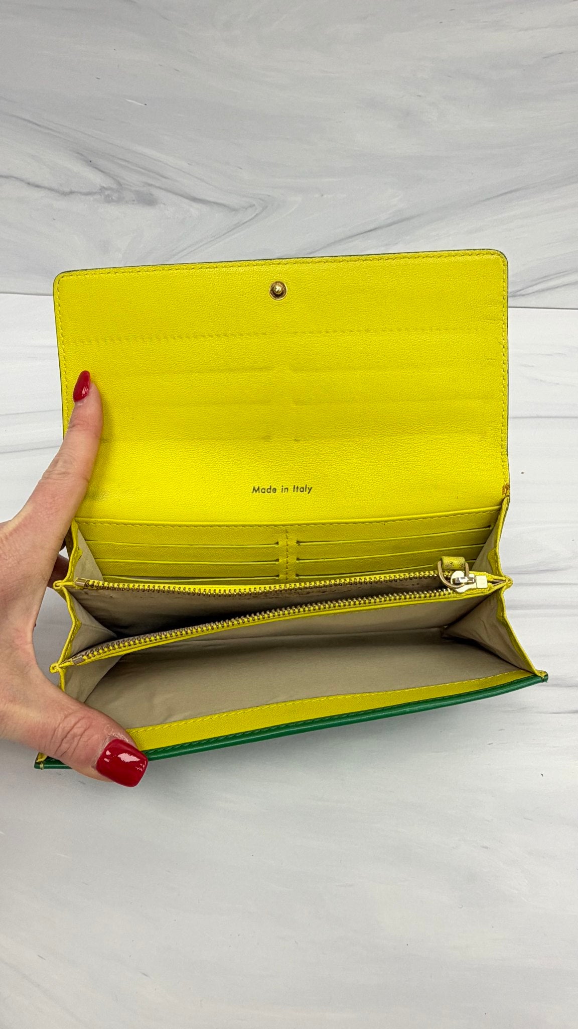 Celine Green Leather Long Flap Wallet