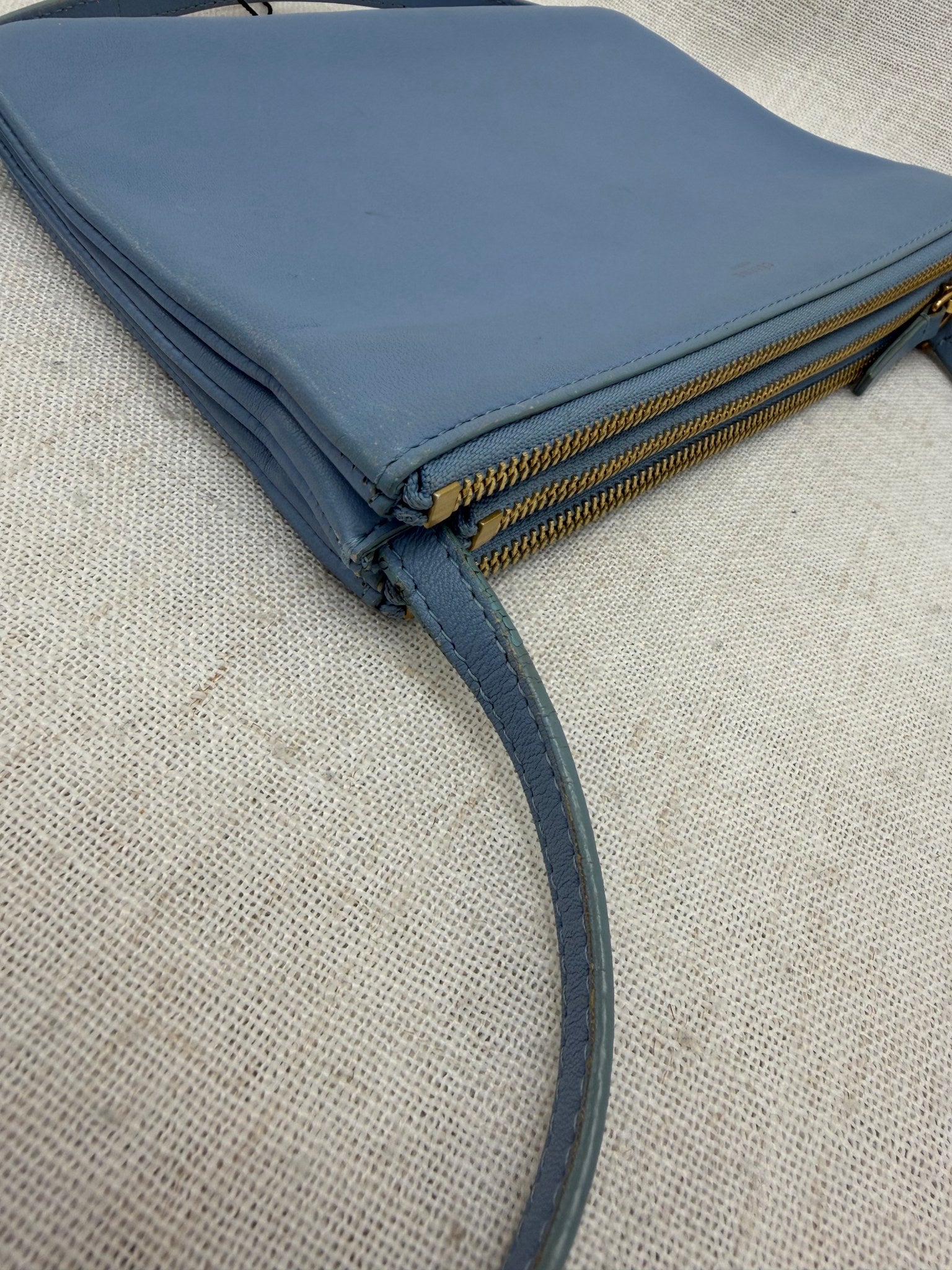 Celine Blue Leather Trio Zip Crossbody