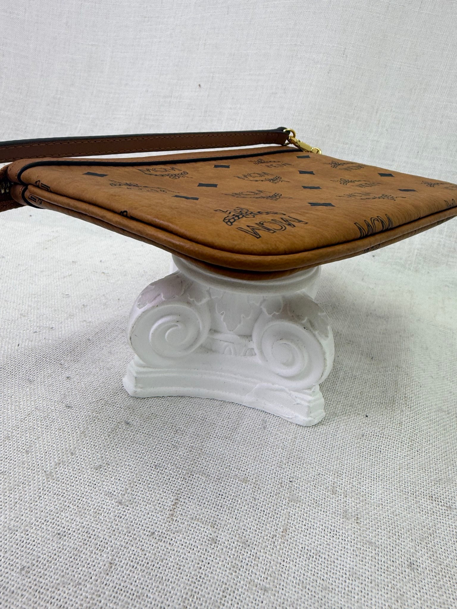 MCM Cognac Coated Canvas Mini Pochette