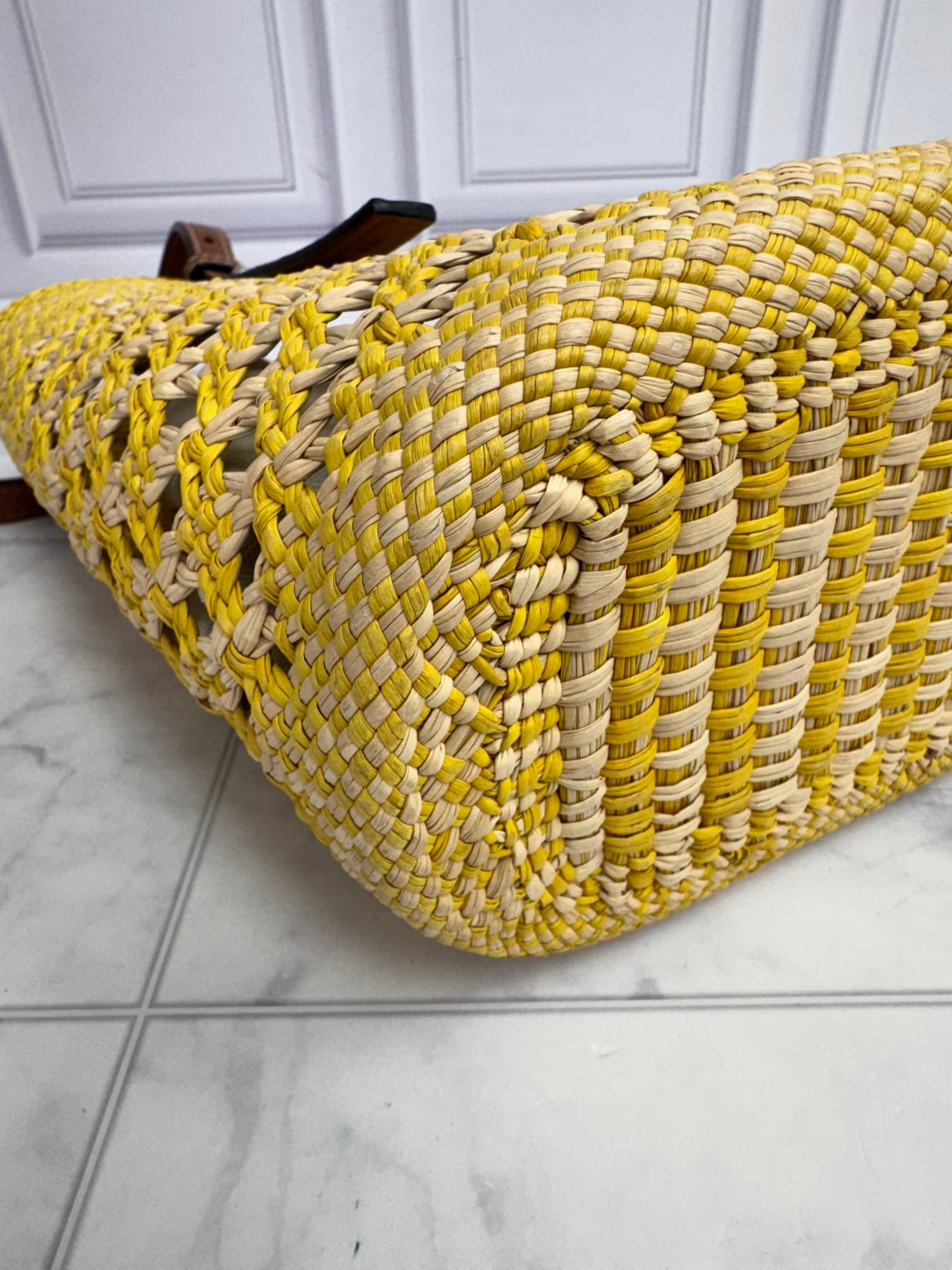 Loewe Yellow Raffia Paula's Ibiza Honeycomb Shoulder Bag