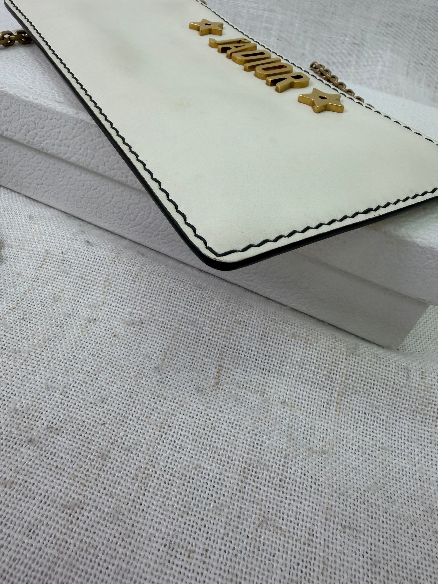 Christian Dior White Leather Jadior Clutch on a Chain