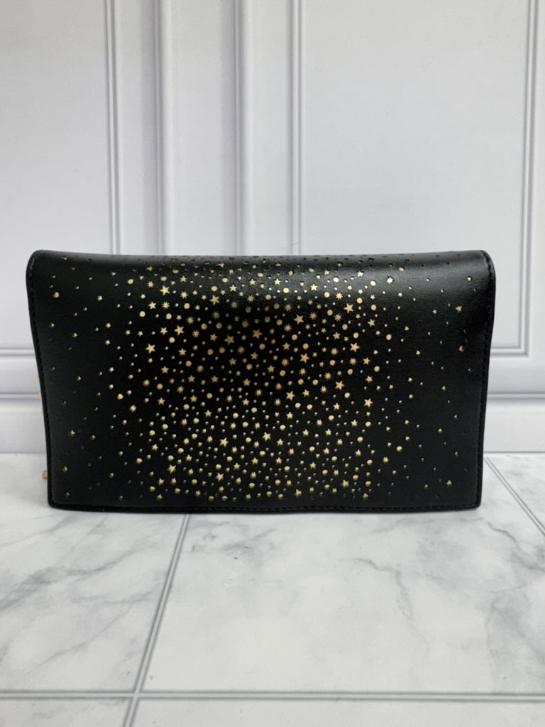 Salvatore Ferragamo Black Leather And Gold Perforated Stars Vara Wallet On A Chain