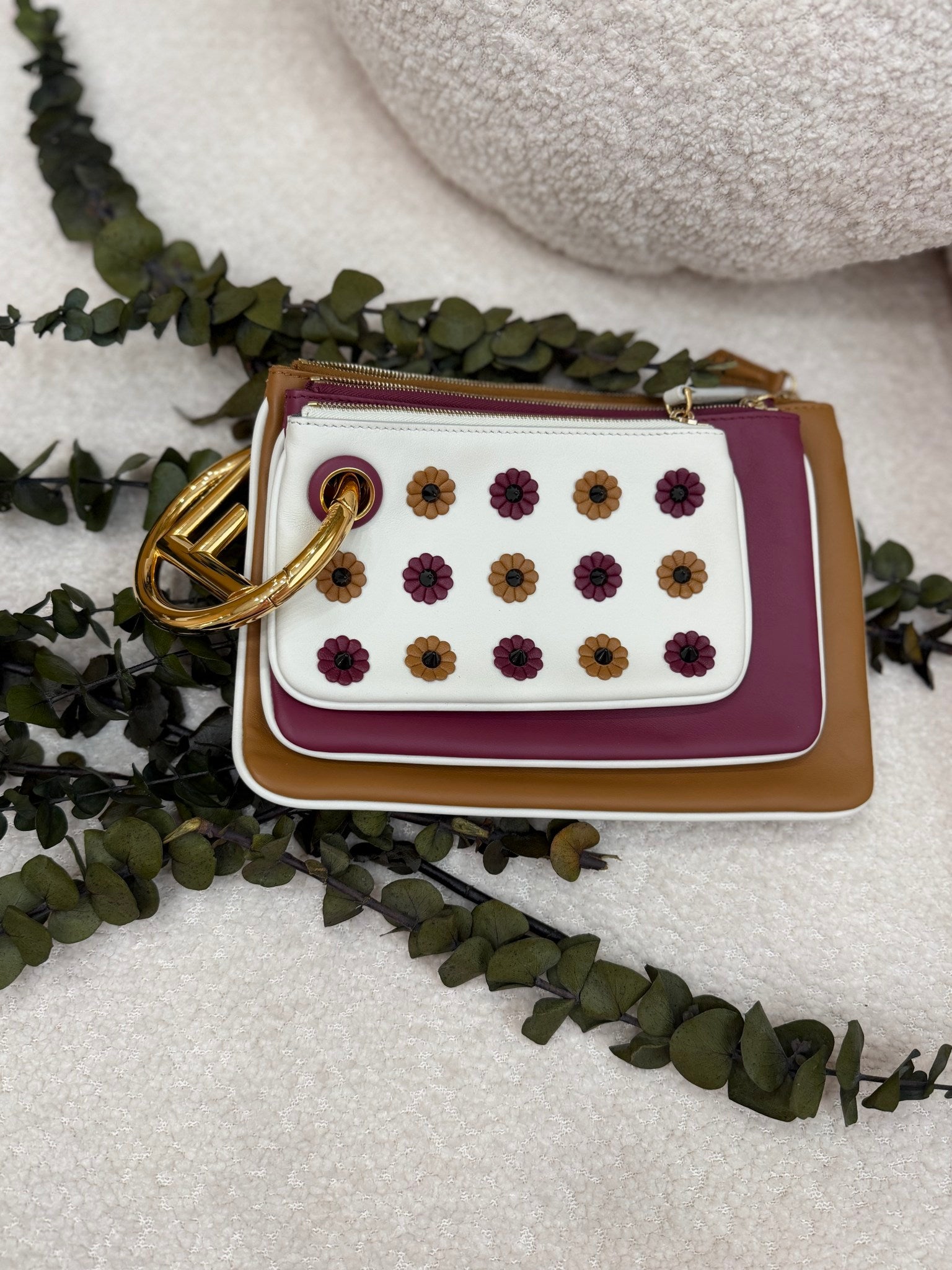 Fendi Multicolor Leather Triplette Pouch Clutch