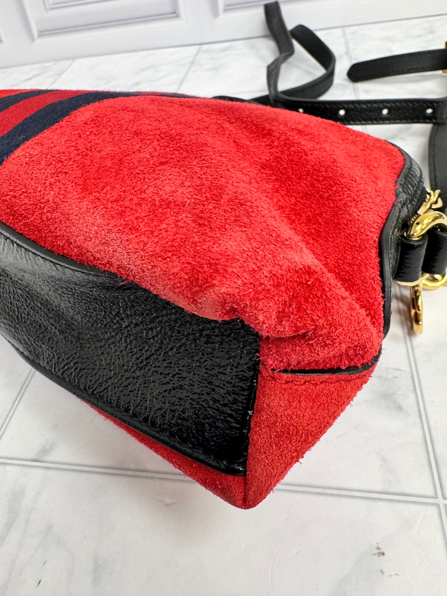 Gucci Red Suede Ophidia Dome Crossbody Bag