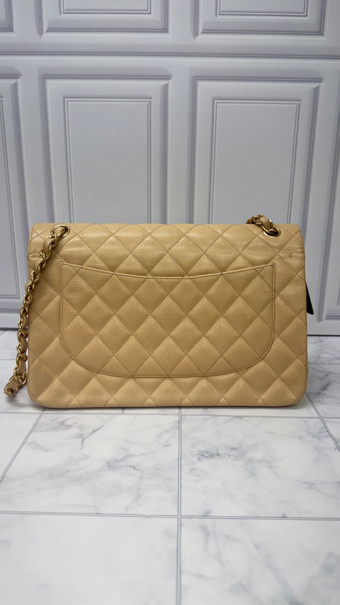 Chanel Beige Caviar Leather Large Double Flap Bag