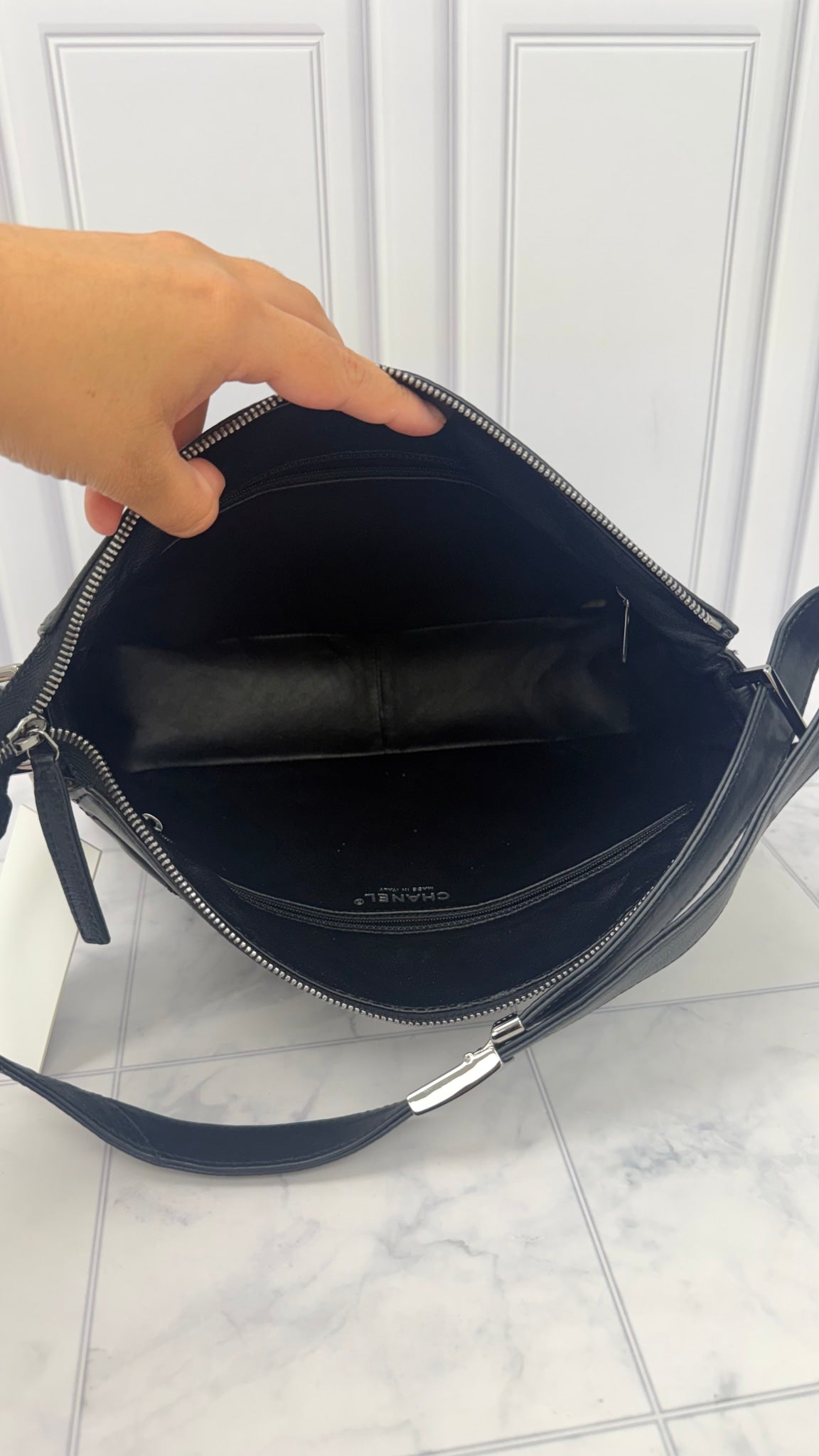 Chanel Black Calfskin Leather Timeless CC Shoulder Bag
