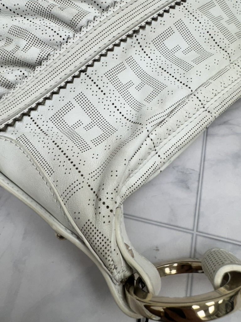 Fendi White Perforated Zucca Leather Shoulder Bag